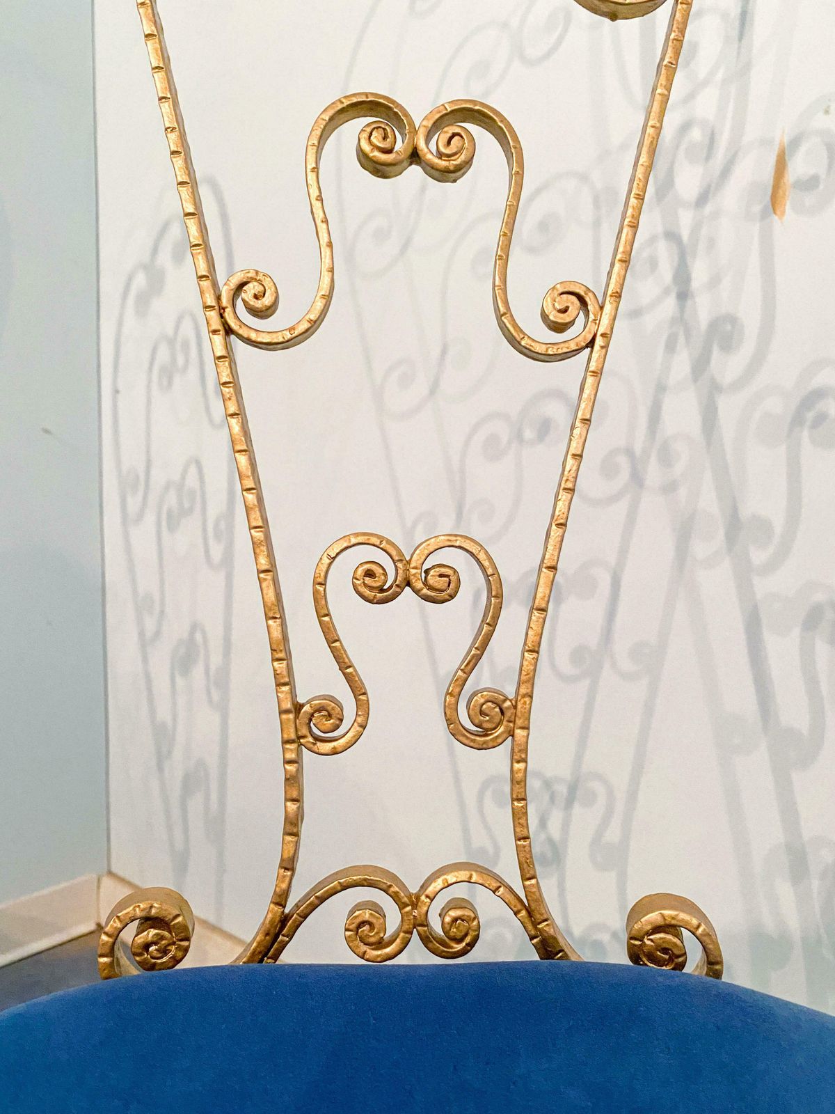 Pair Of Italian Mid Century Modern Luigi Colli Gold Iron Vanity Chairs, 1950s photo for sale