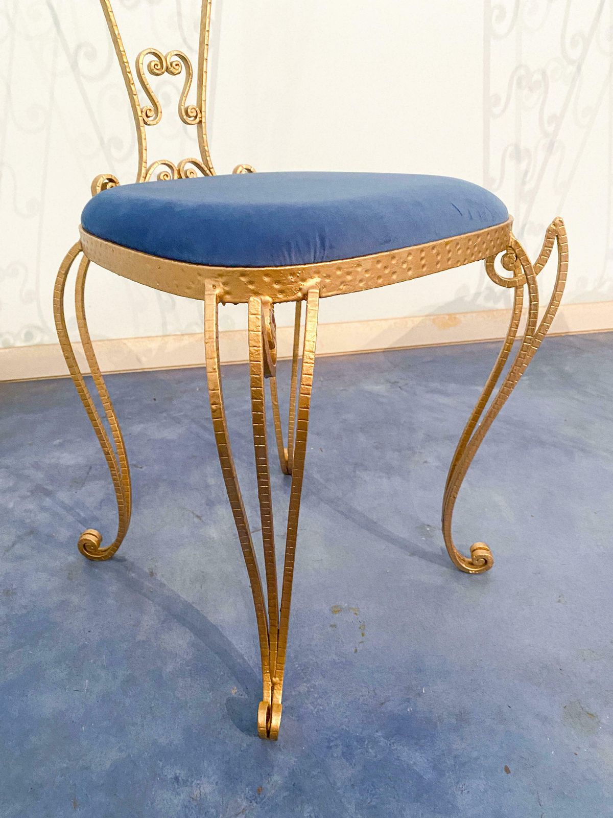 Pair Of Italian Mid Century Modern Luigi Colli Gold Iron Vanity Chairs, 1950s photo buy