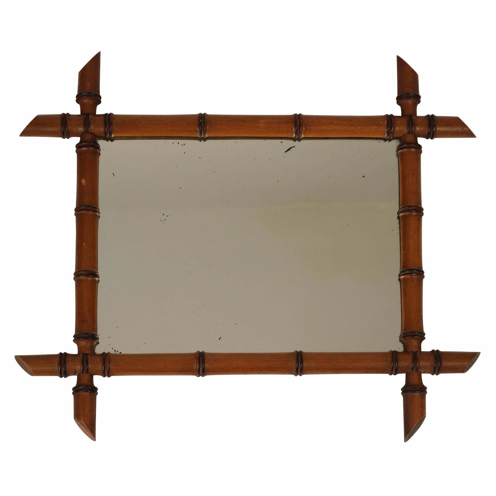 Boho Chic Style Faux Bamboo Walnut Framed Mirror Made In France In Mid 1800s