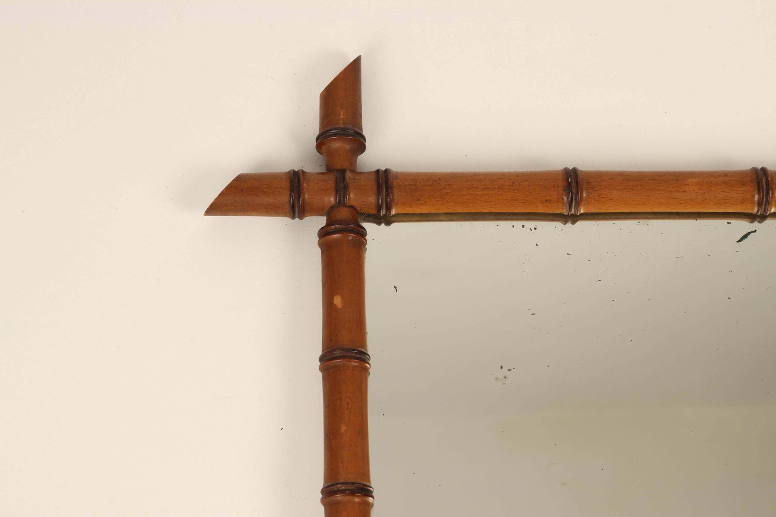 Boho Chic Style Faux Bamboo Walnut Framed Mirror Made In France In Mid 1800s photo vinterior