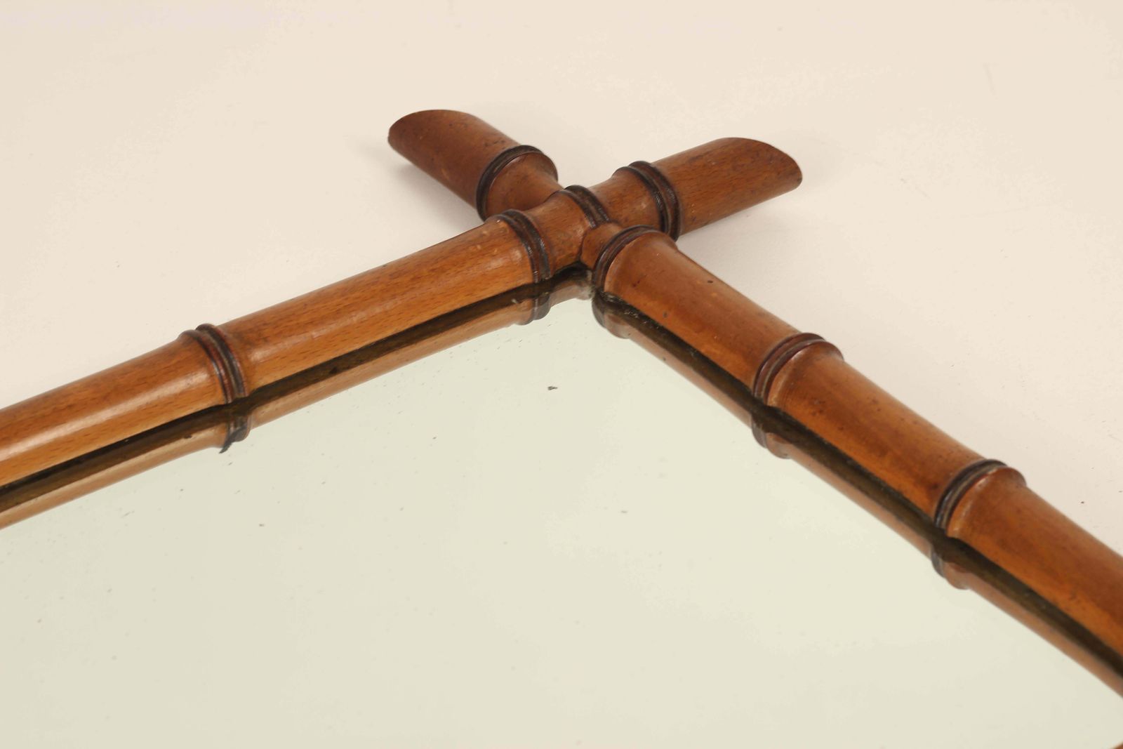 photo for sale Boho Chic Style Faux Bamboo Walnut Framed Mirror Made In France In Mid 1800s
