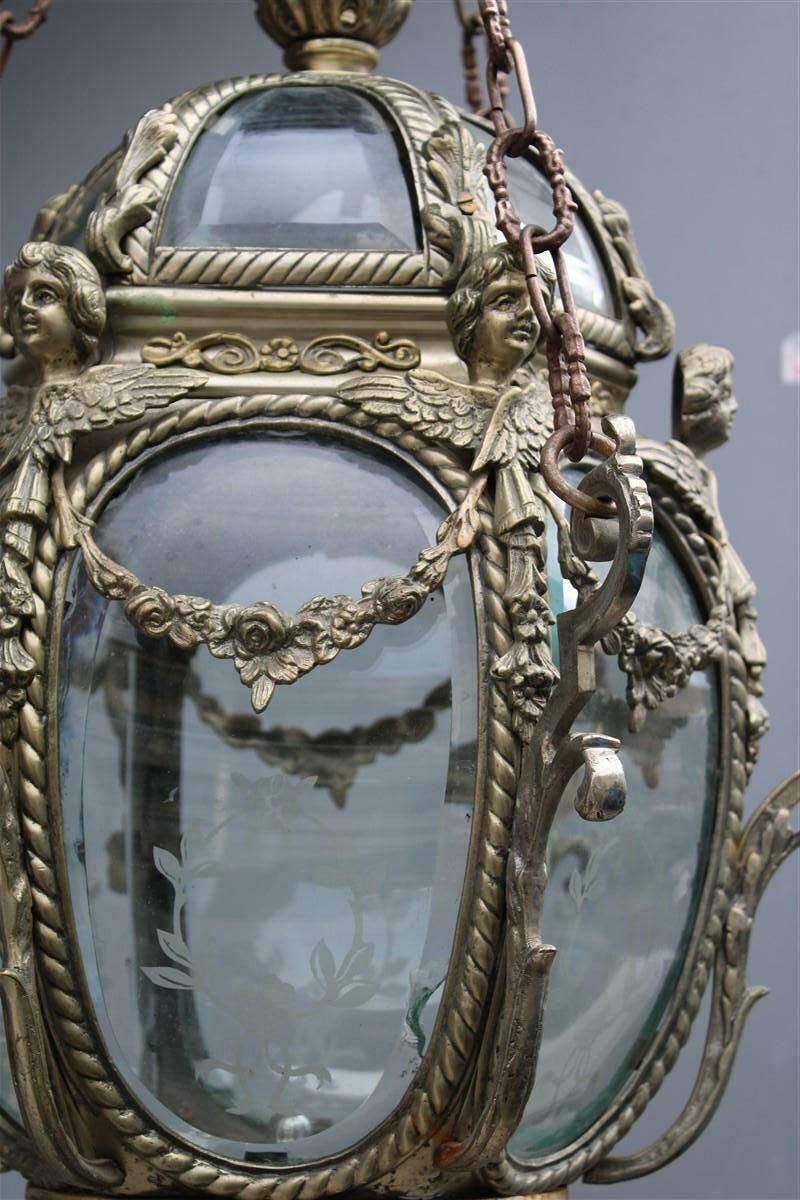 Ancient Baroque Style Lantern In Bronze Fusion With Little Angels Curved Glass photo 4802.0