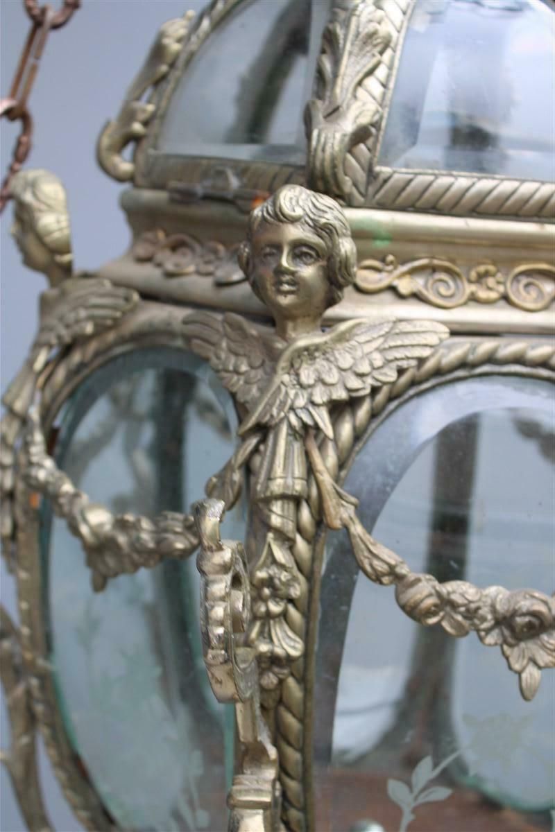 photo for sale Ancient Baroque Style Lantern In Bronze Fusion With Little Angels Curved Glass