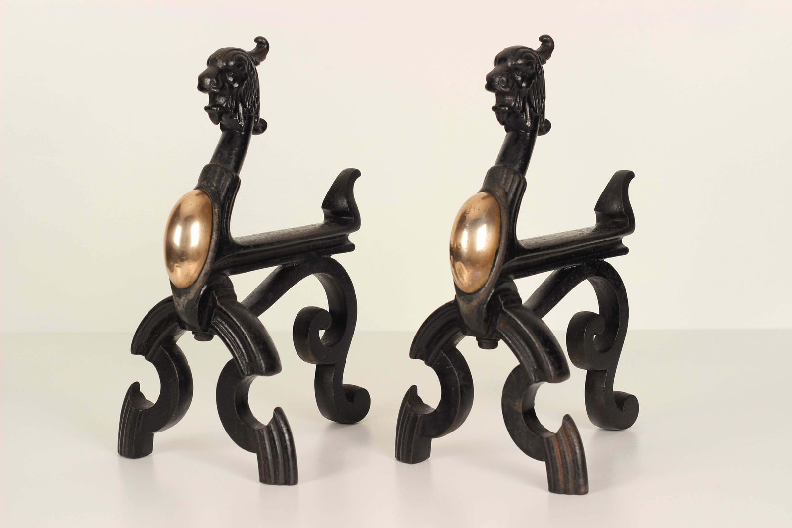 19th Century Victorian Gothic Fire Dogs Or Fire Dogs In The Shape Of Gryphons photo Home Fixtures