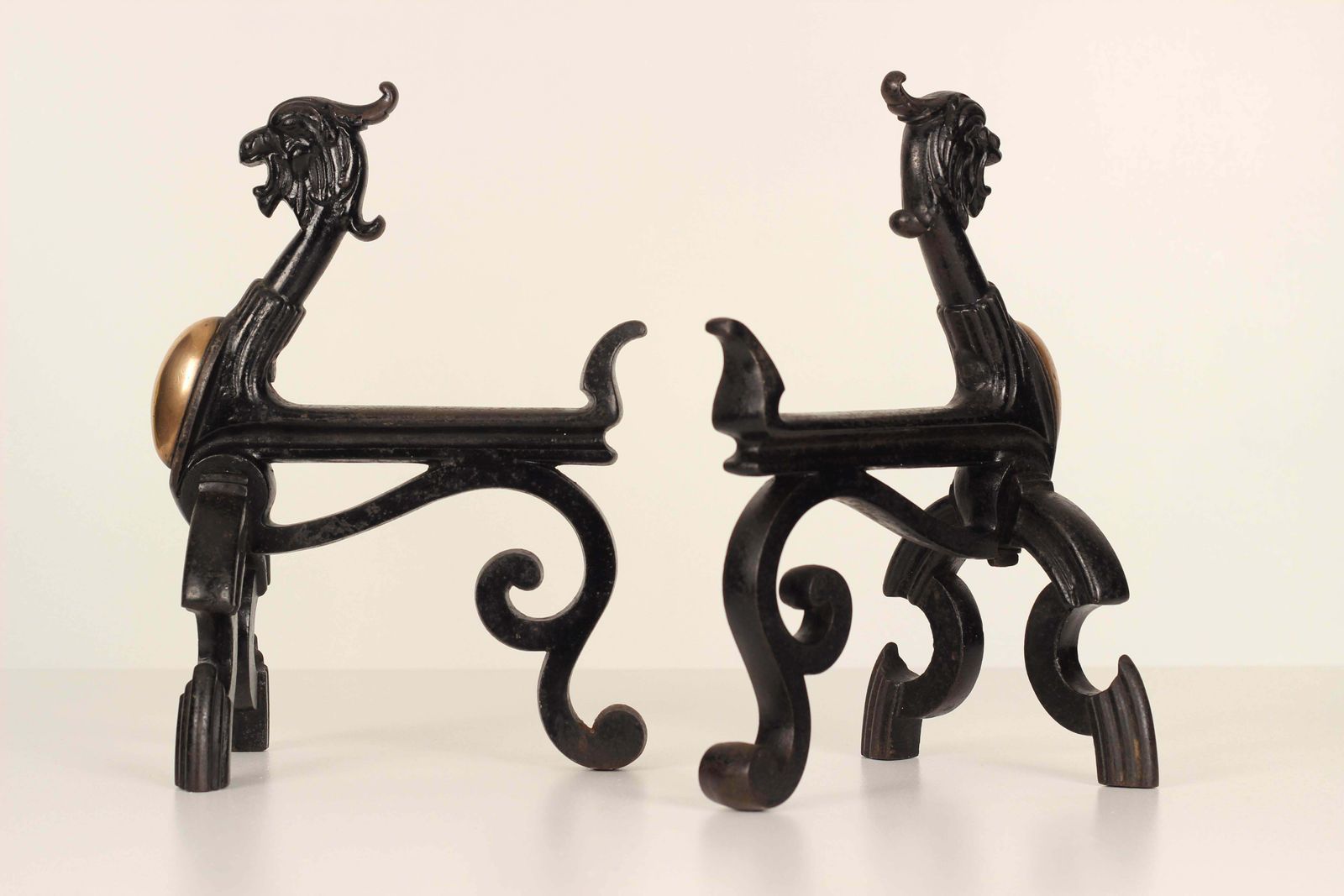photo furniture 19th Century Victorian Gothic Fire Dogs Or Fire Dogs In The Shape Of Gryphons