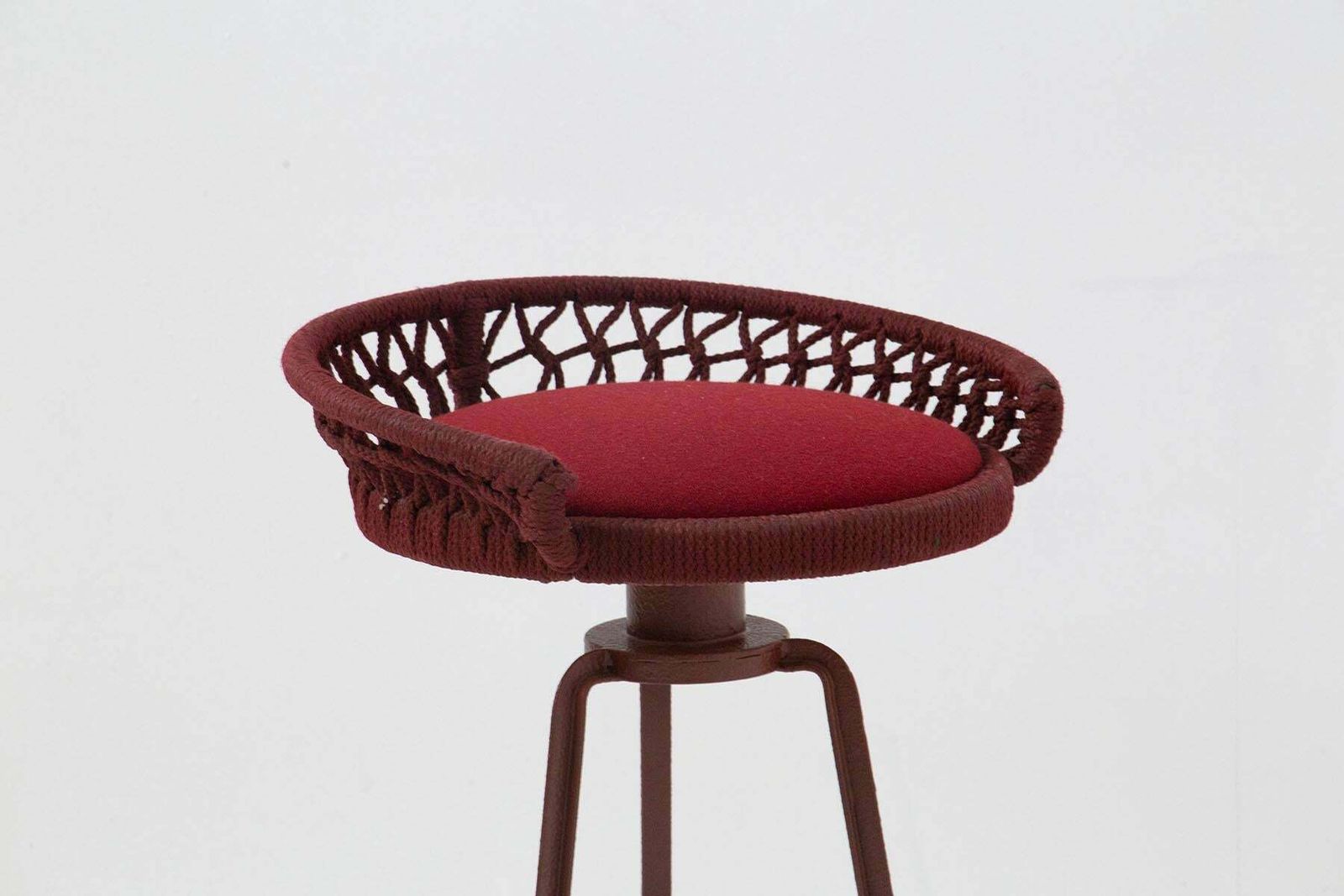 Marzio Cecchi Pair Of Italian Red Rope High Stools photo vinterior