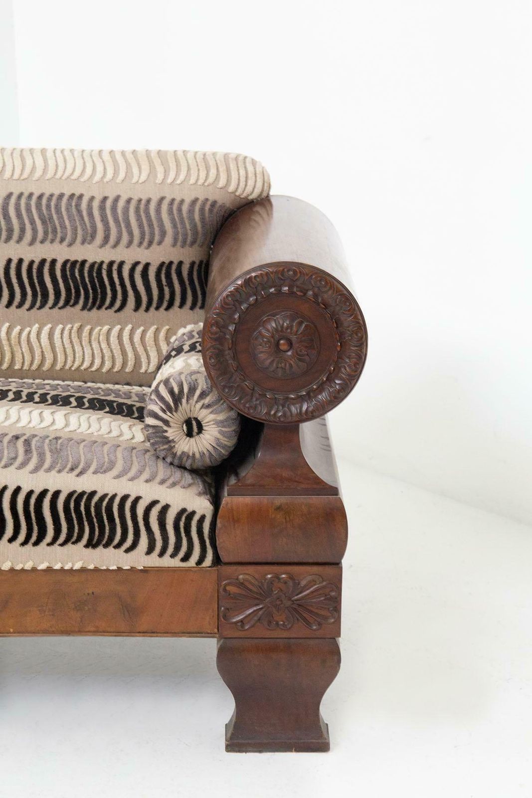 photo for sale Antique Biedermeier Sofa Made Of Velvet Fabric And Carved Wood