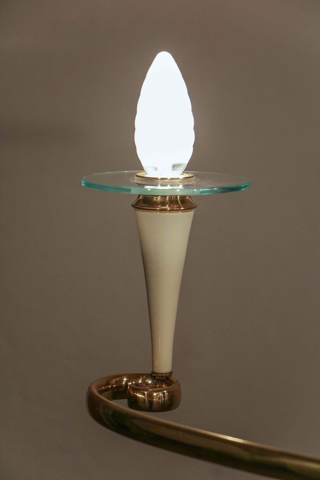 2934.0 Italian Midcentury Gold And Ivory Color Eight Lights Chandelier, 1950s photo