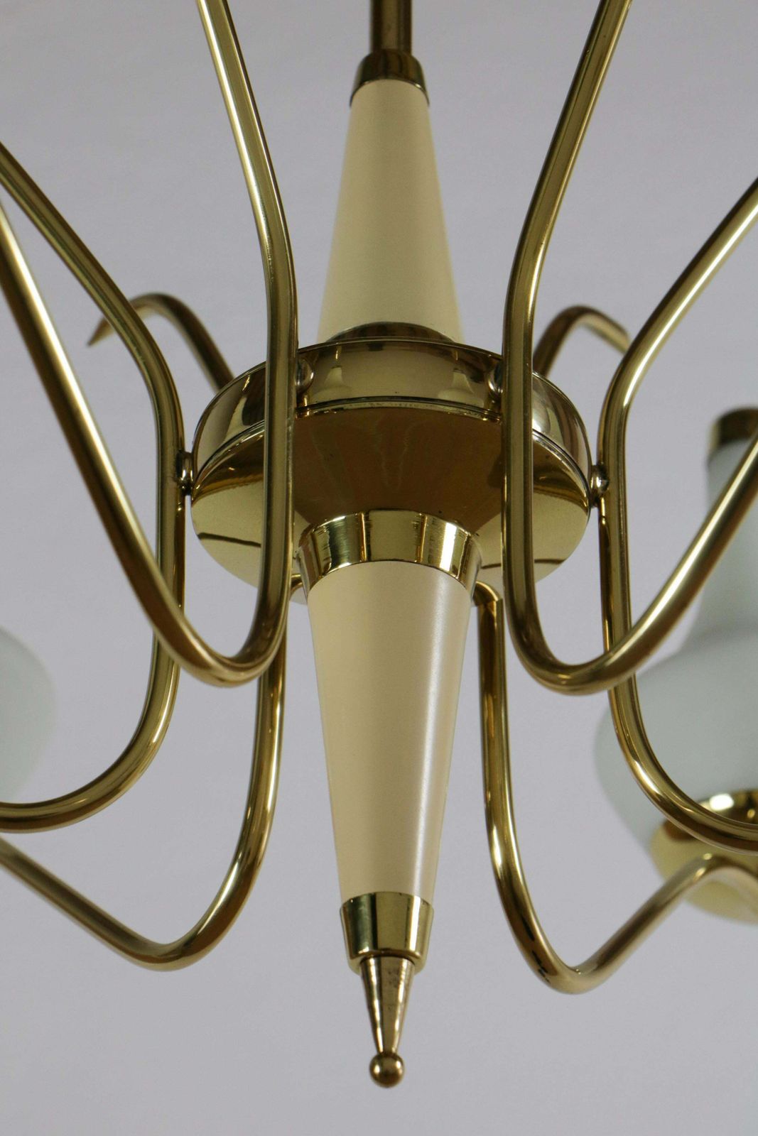1700.0 Italian Midcentury Six Lights Gold And Ivory Chandelier Attributed To Stilnovo photo