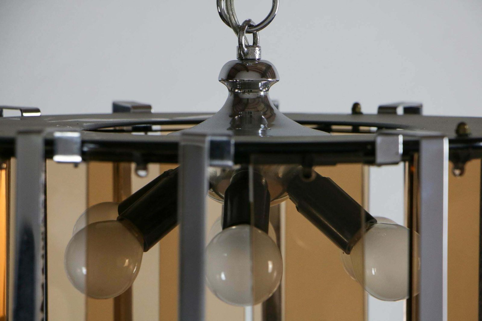 Midcentury Six Lights Black And Chromed Chandelier Attributed To Gino Vistosi photo buy