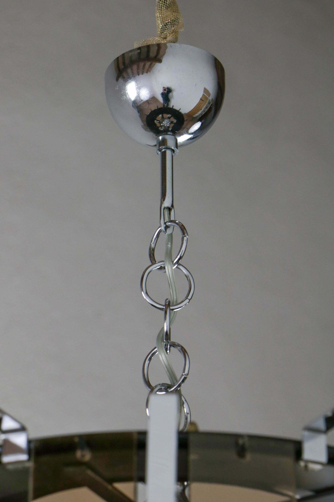 photo for sale Midcentury Six Lights Black And Chromed Chandelier Attributed To Gino Vistosi