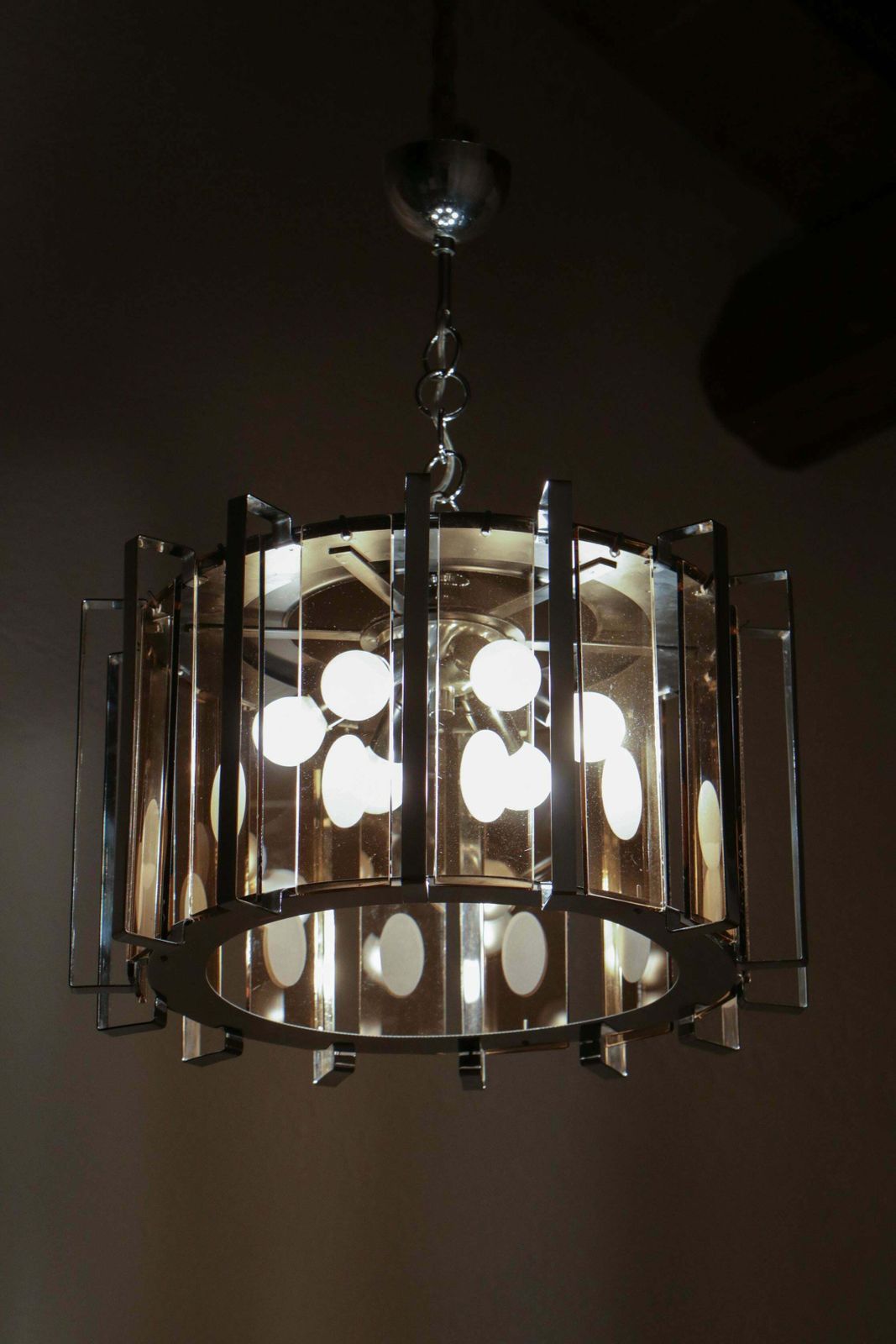 Lighting Midcentury Six Lights Black And Chromed Chandelier Attributed To Gino Vistosi photo