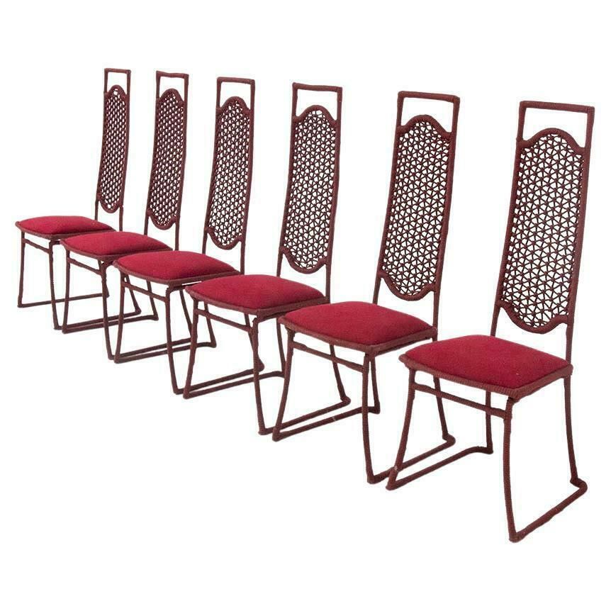 Set Of Six Red Rope Chairs By Marzio Cecchi