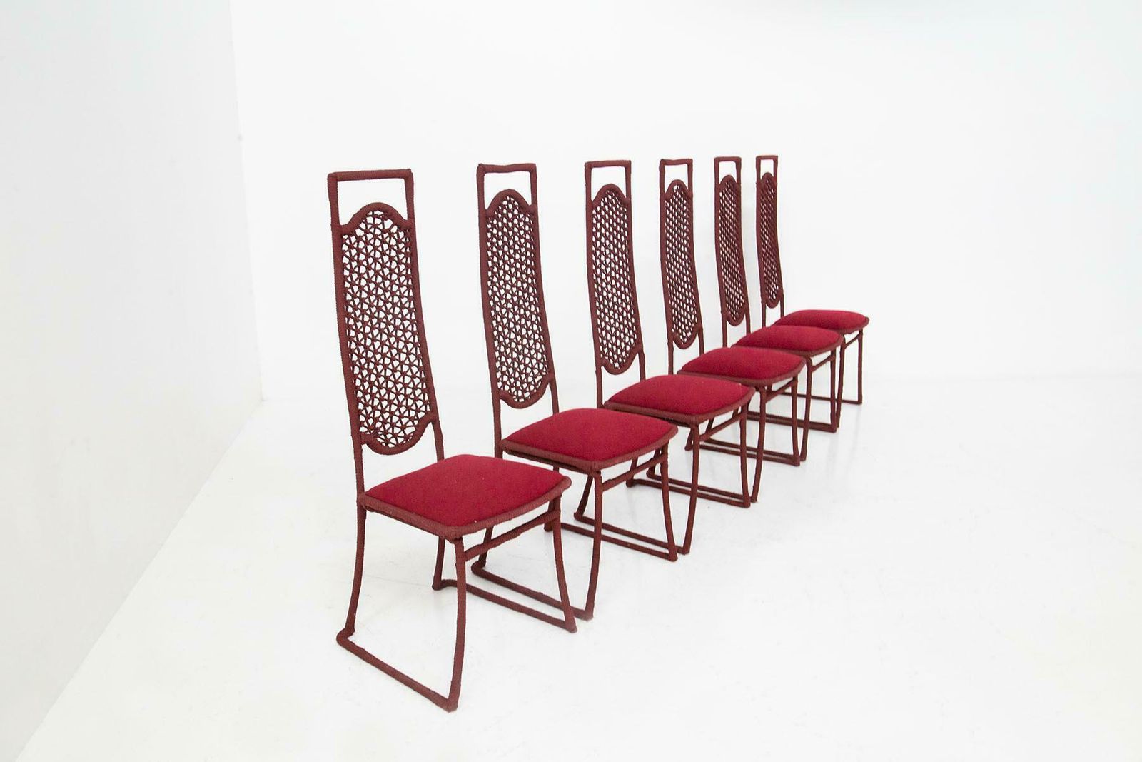 Set Of Six Red Rope Chairs By Marzio Cecchi photo for sale