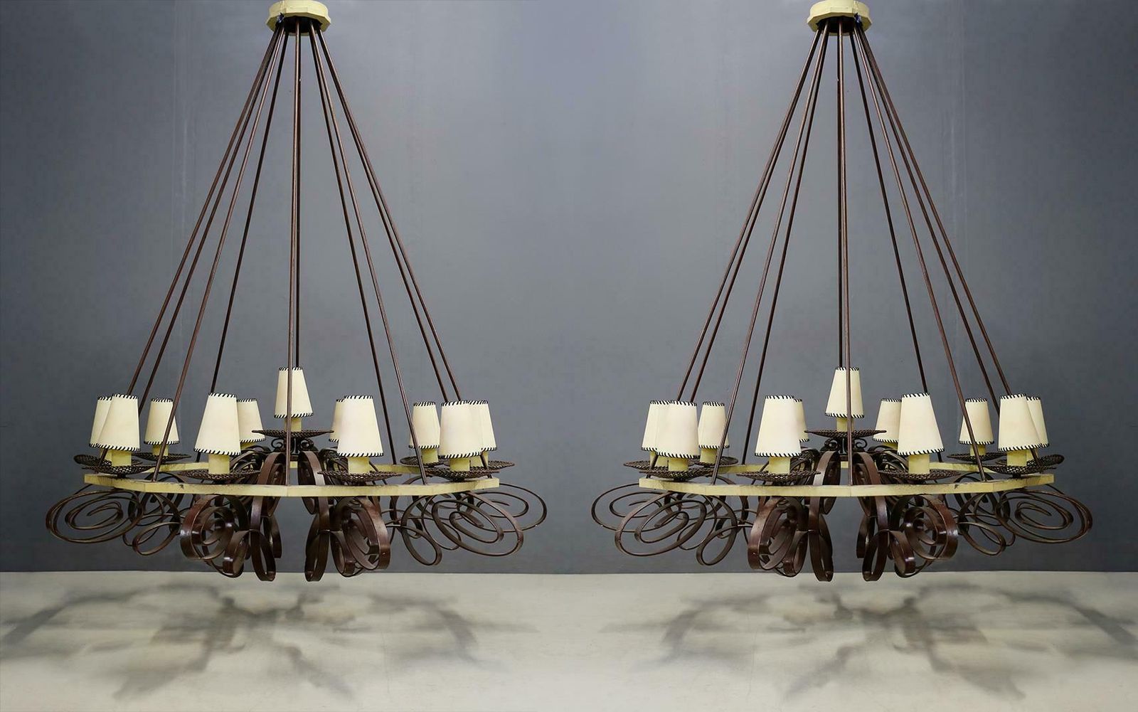 Impressive French Art Deco Chandelier In Painted Metal And Fabric photo for sale