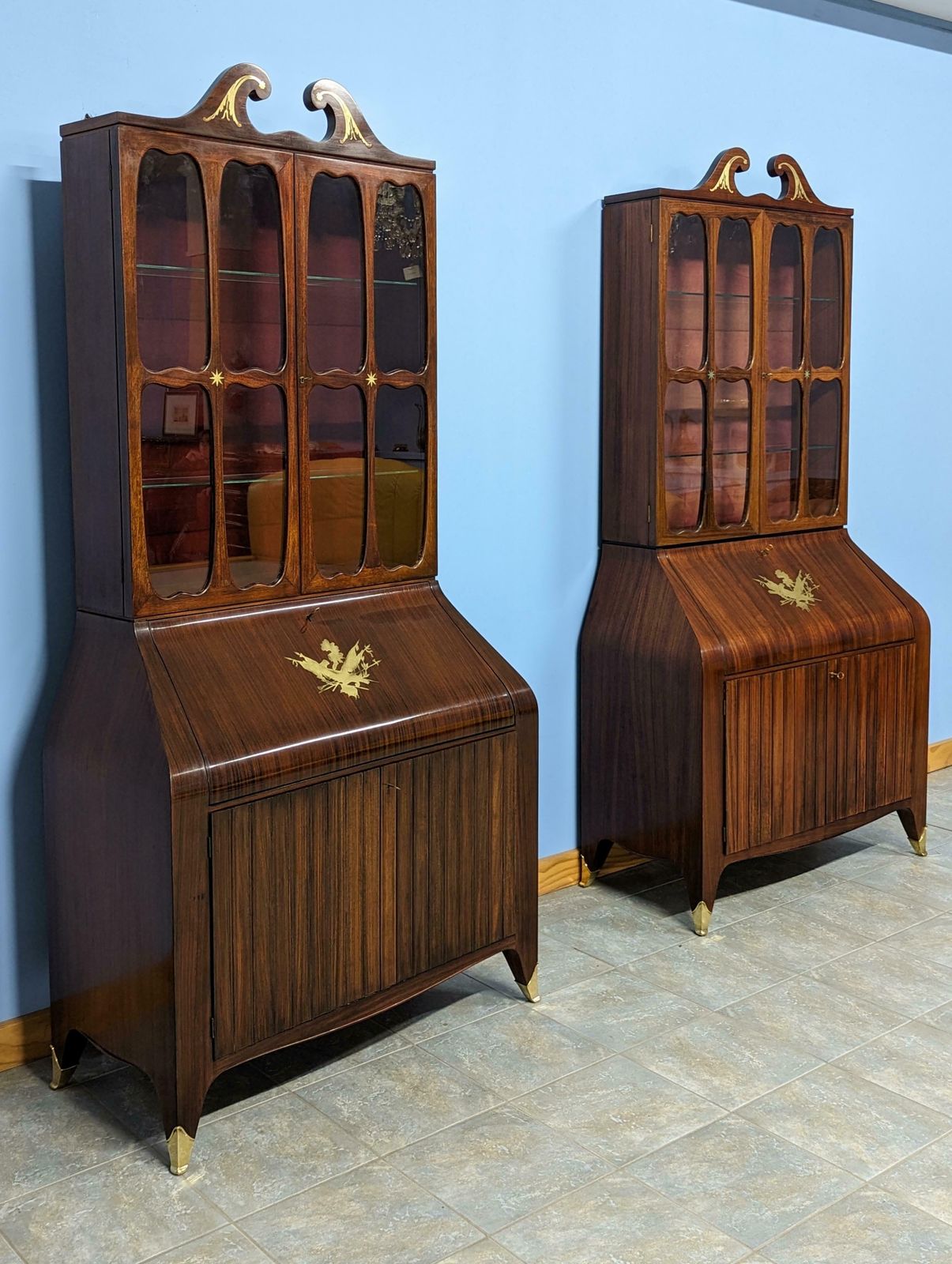 Pair Of Trumeau Bookcases In Mahogany Designed By Paolo Buffa, 1950s photo vinterior
