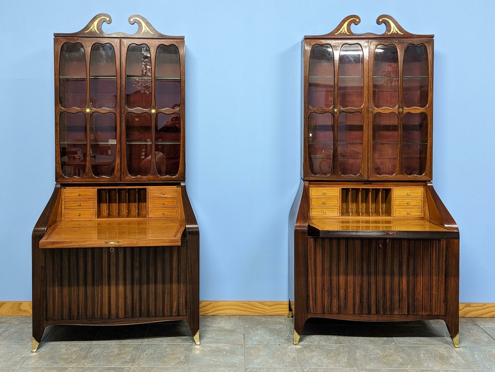 photo furniture Pair Of Trumeau Bookcases In Mahogany Designed By Paolo Buffa, 1950s