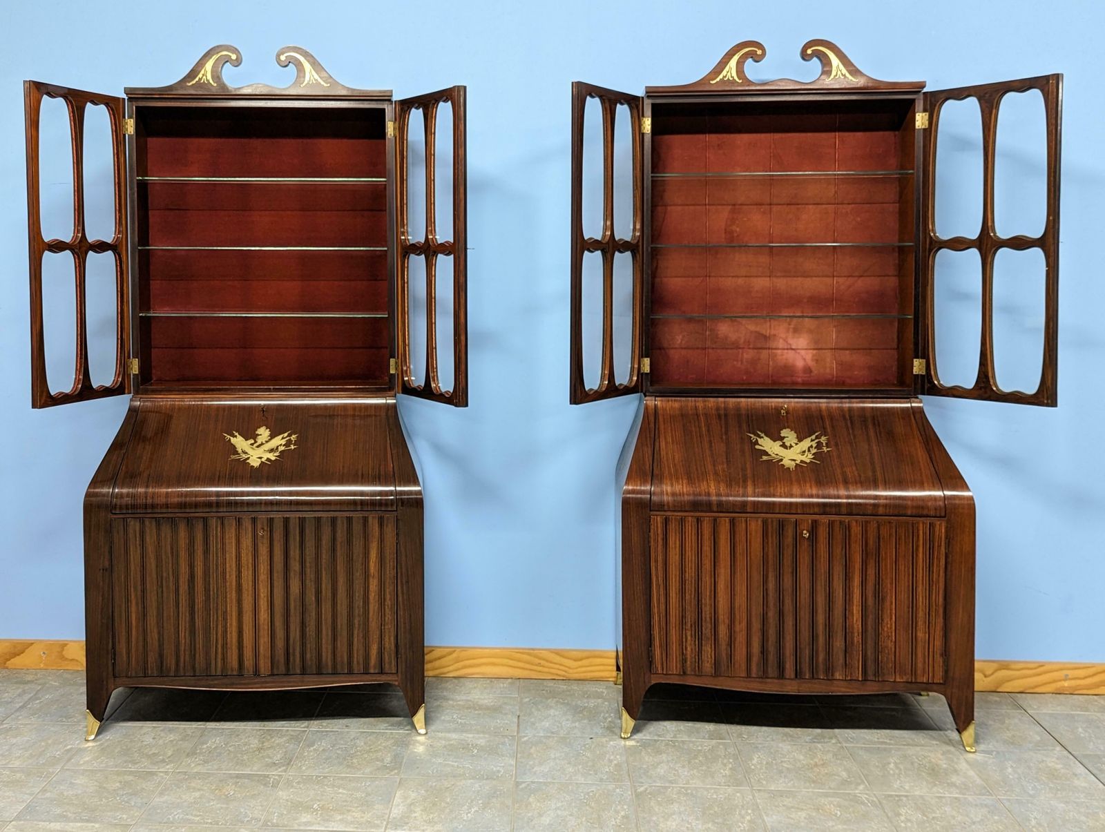 Furniture Pair Of Trumeau Bookcases In Mahogany Designed By Paolo Buffa, 1950s photo