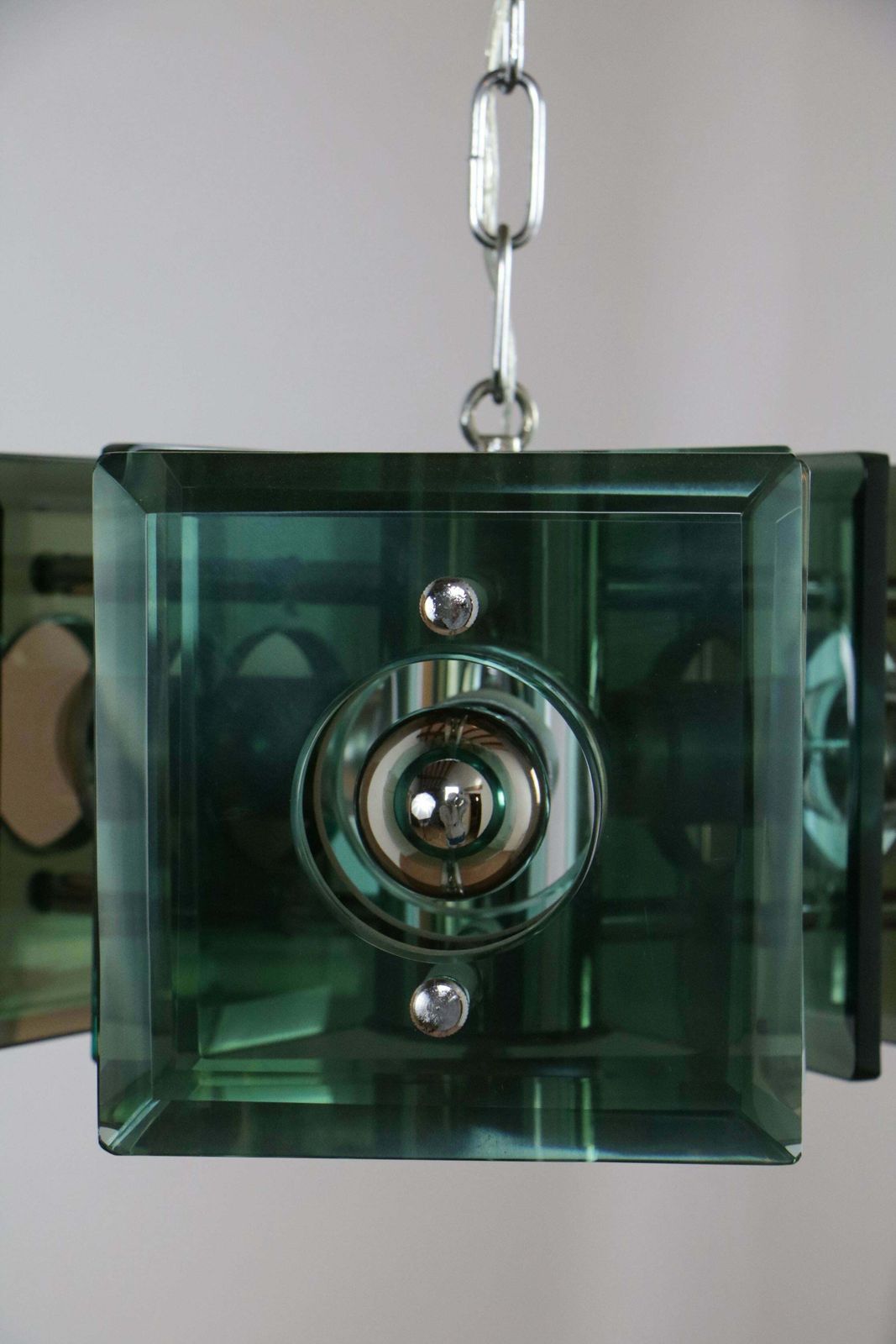Italian Space Age Square Green Color Chandelier By Lupi Cristal Luxor, 1950s photo vintage