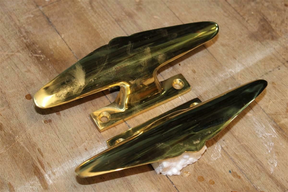 Mid Century Pair Of Italian 1950s Handles Solid Brass Gold Aeroplane Tail Italy photo 1046.0