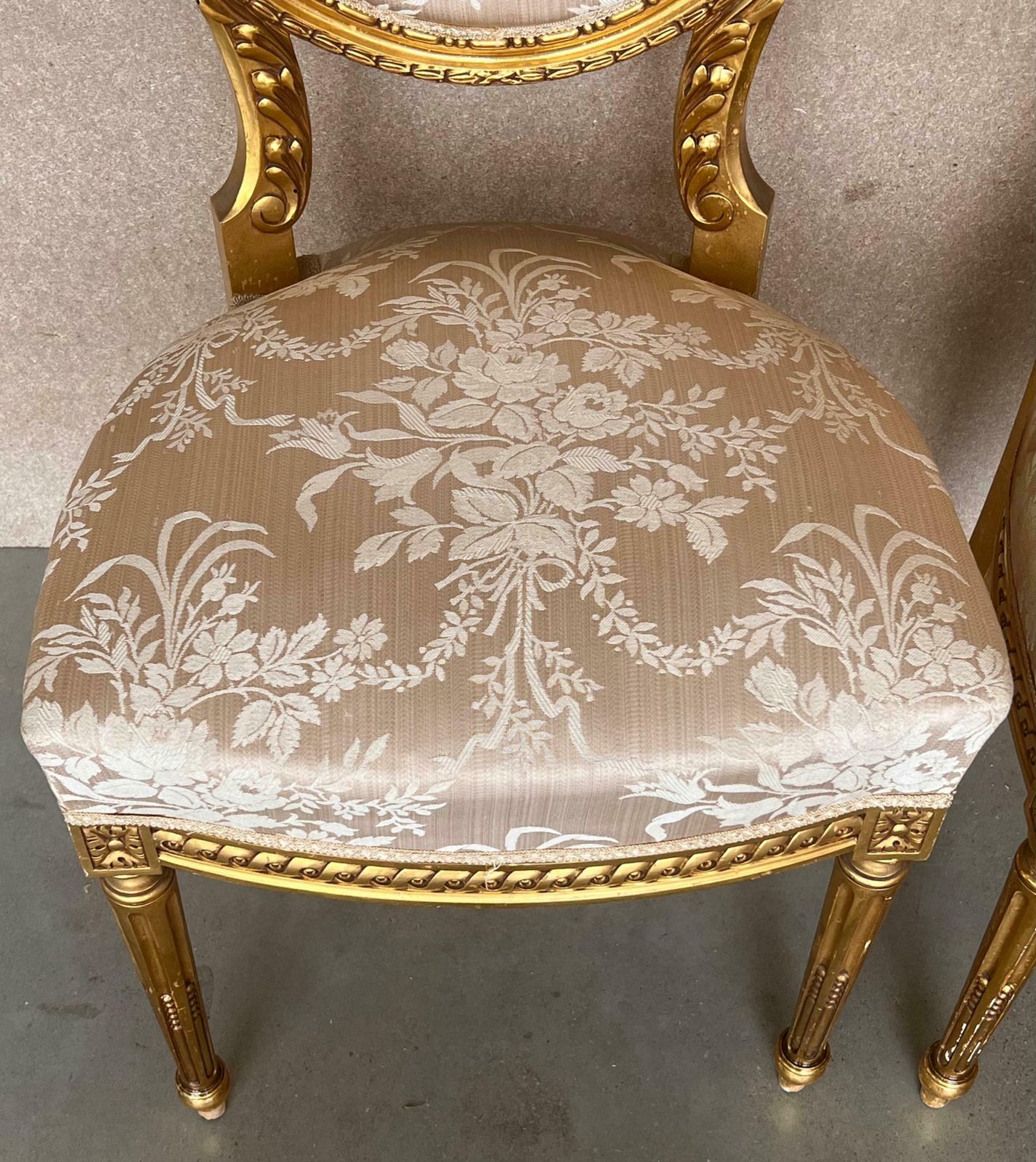 Antique French Louis XVI Style Parcel Gilt And Painted Side Chair photo vintage