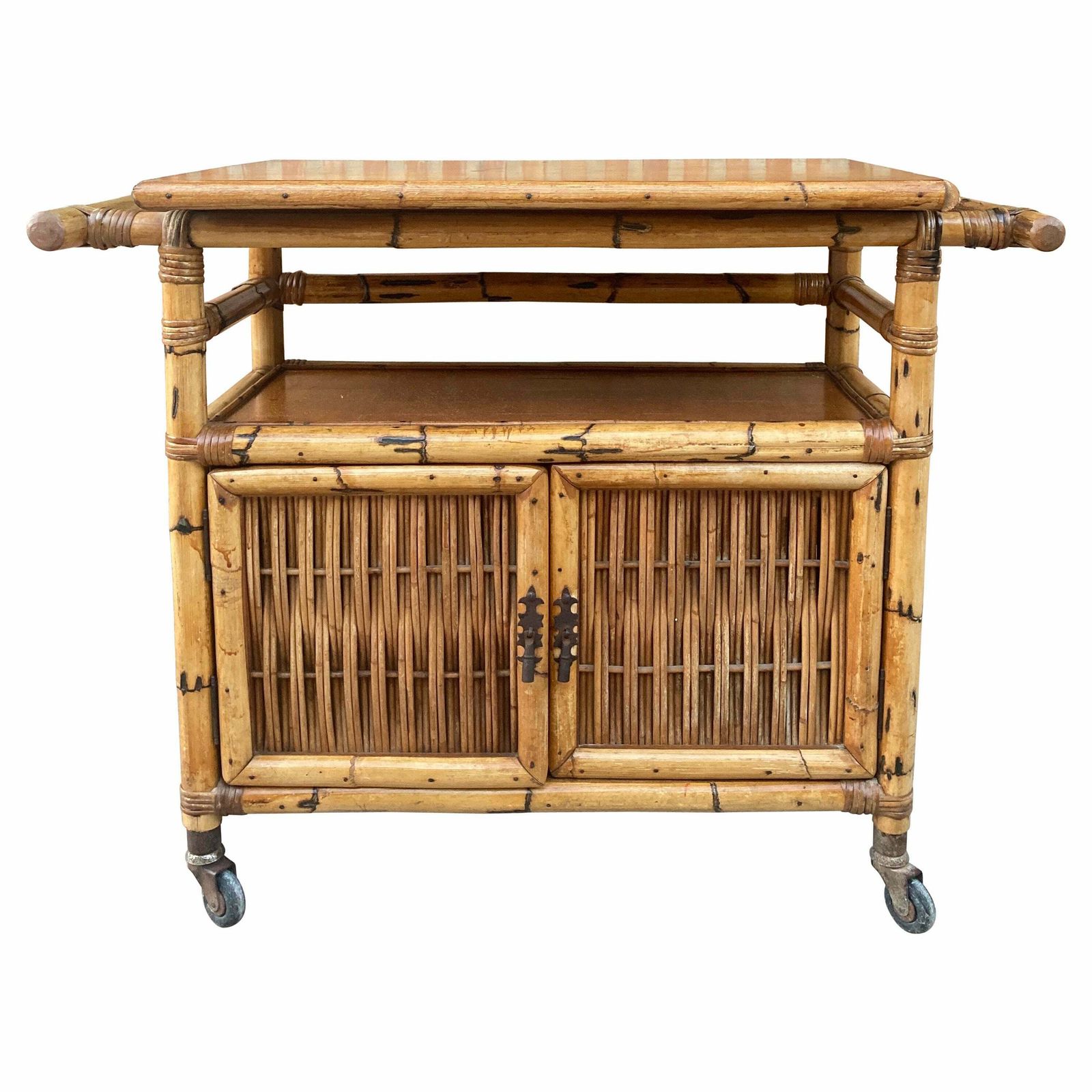 Spanish, Bar Cabinet In Bamboo With Wheels, 1950s