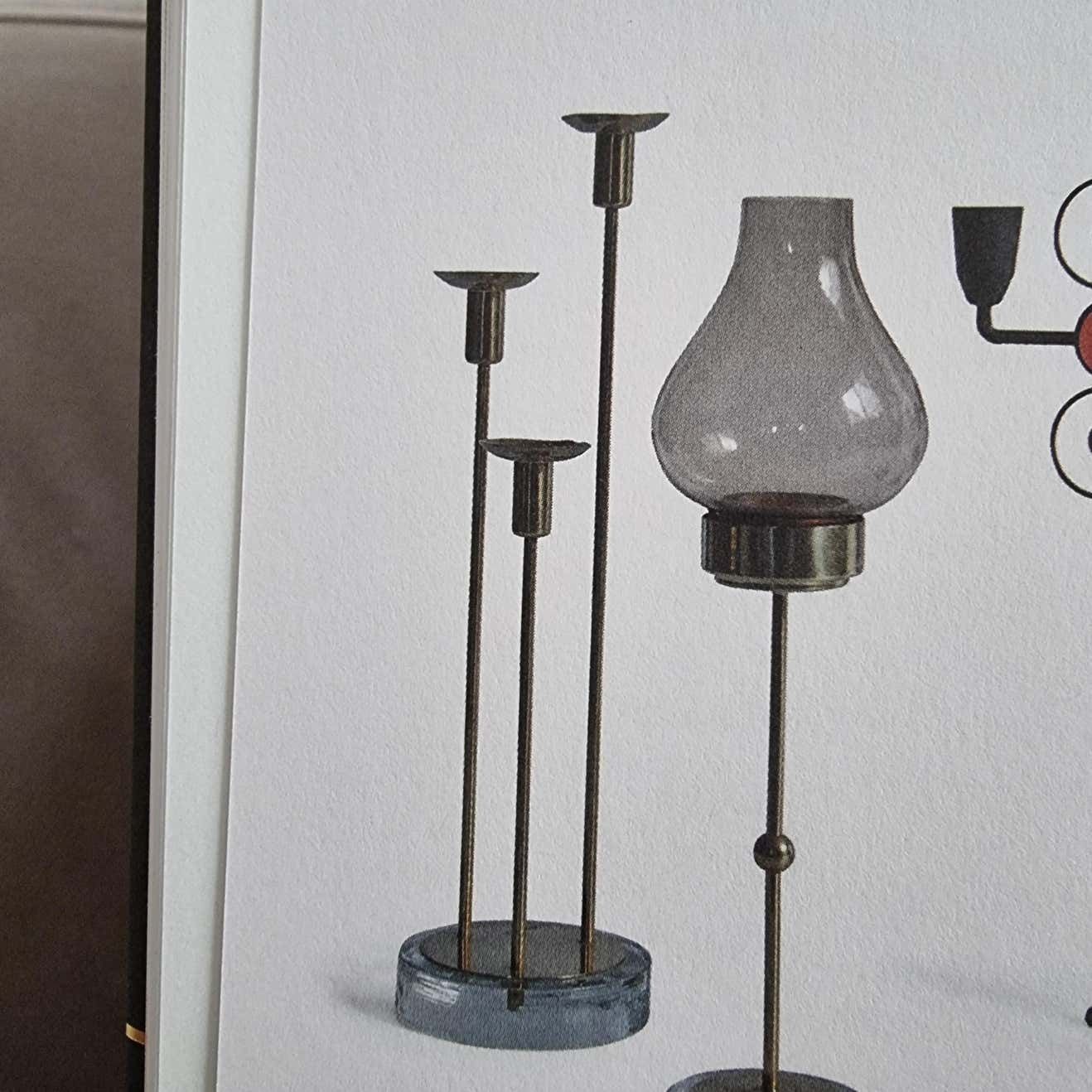 Gunnar Ander, Four Candle Holders, Brass & Glass, Ystad Metall, Swedish Modern photo Home Decor