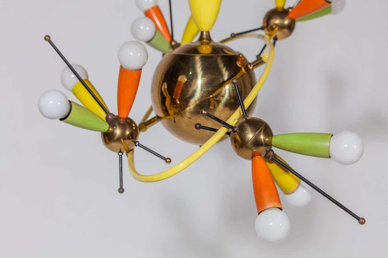 photo furniture Space Age Fifties Brass Multicoloured Chandelier Style Angelo Lelli, 1959