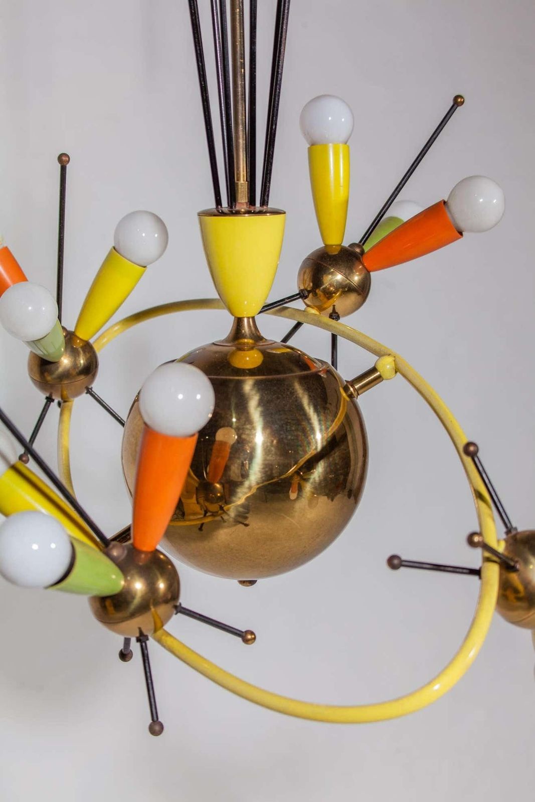 photo vinterior Space Age Fifties Brass Multicoloured Chandelier Style Angelo Lelli, 1959