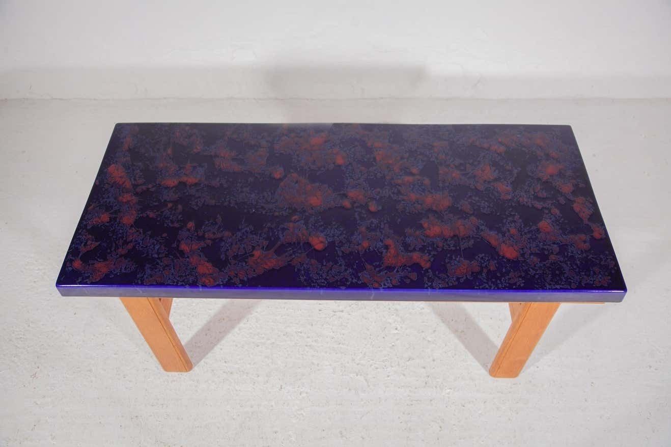 Large Rectangular Top Ceramic Blue And Orange Tile Coffee Table, 1970s photo vintage