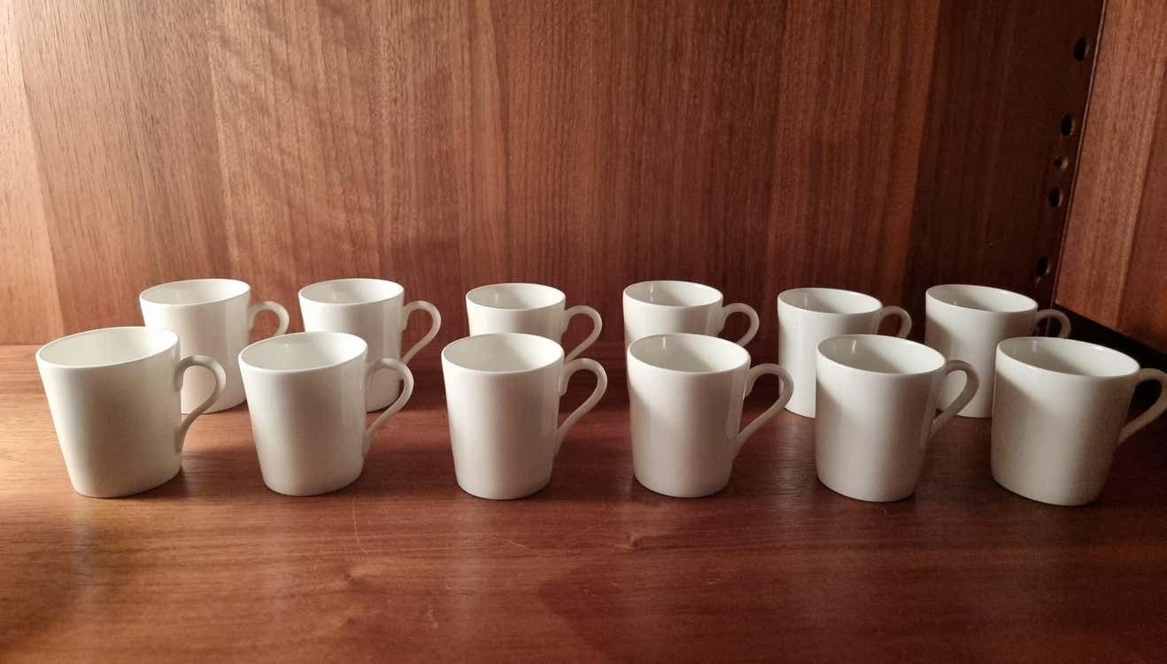 photo furniture Stig Lindberg, Bone Porcelain 10 Espresso Cups Gustavsberg, Scandinavian Modern