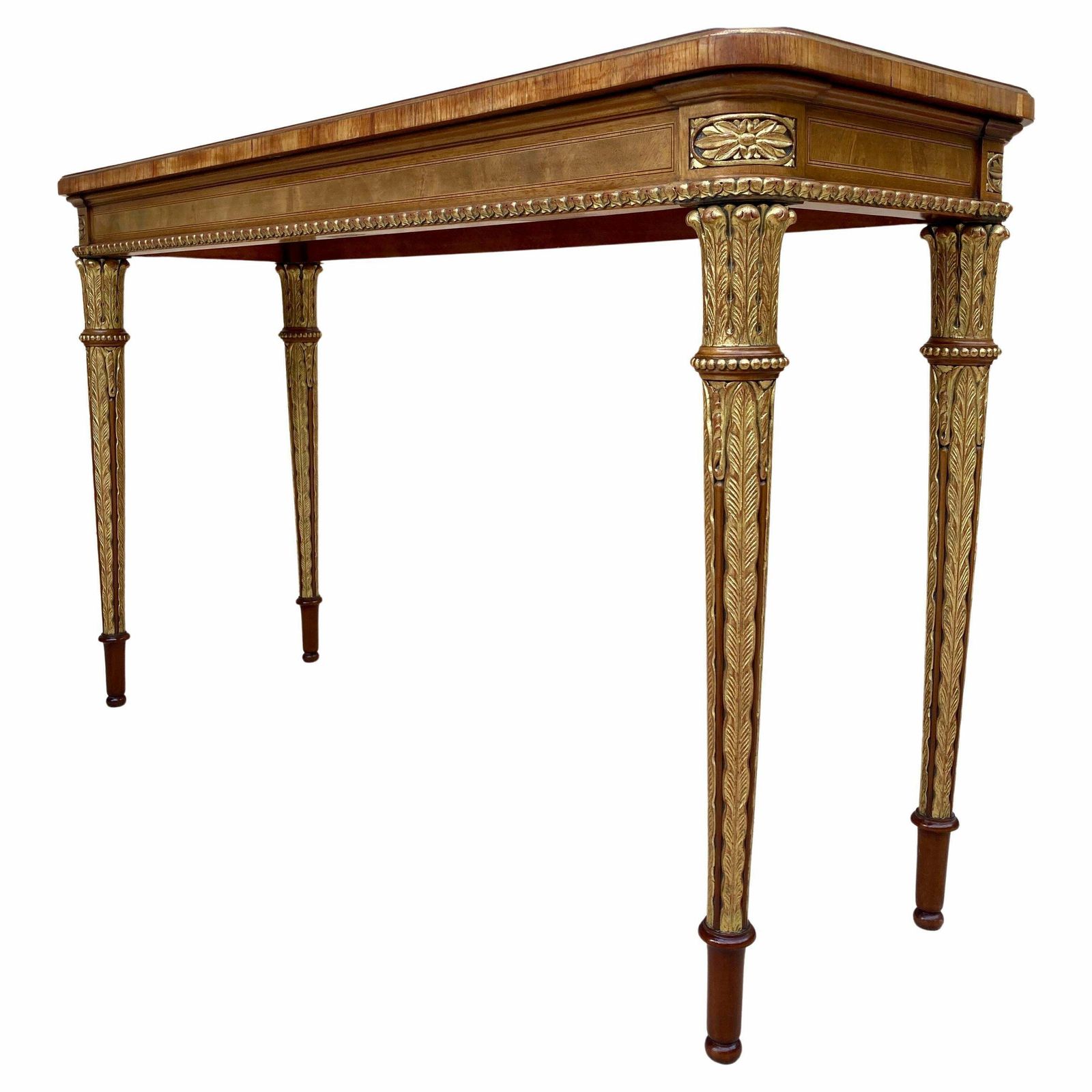 Mid Century French Walnut & Oak Veneer Console Table, 1960s