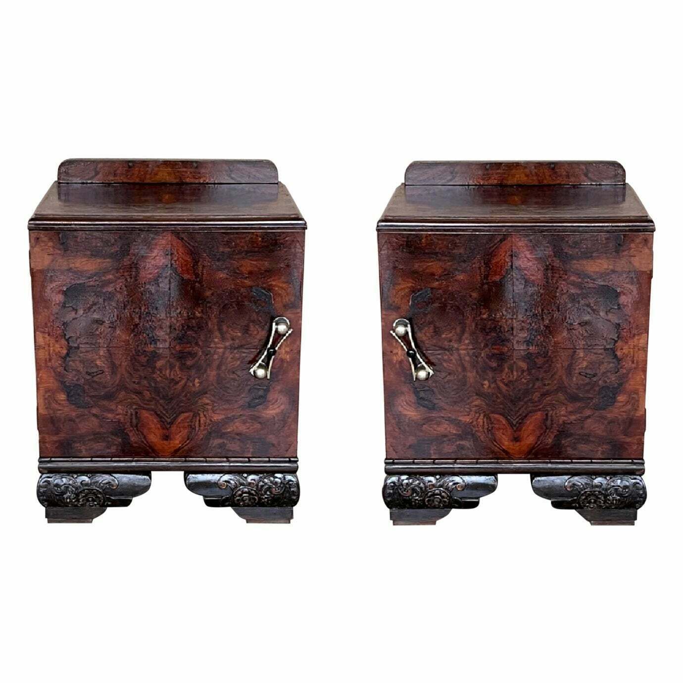 Pair Of Art Deco Side Cabinets Or Nightstands With Ebonised Base