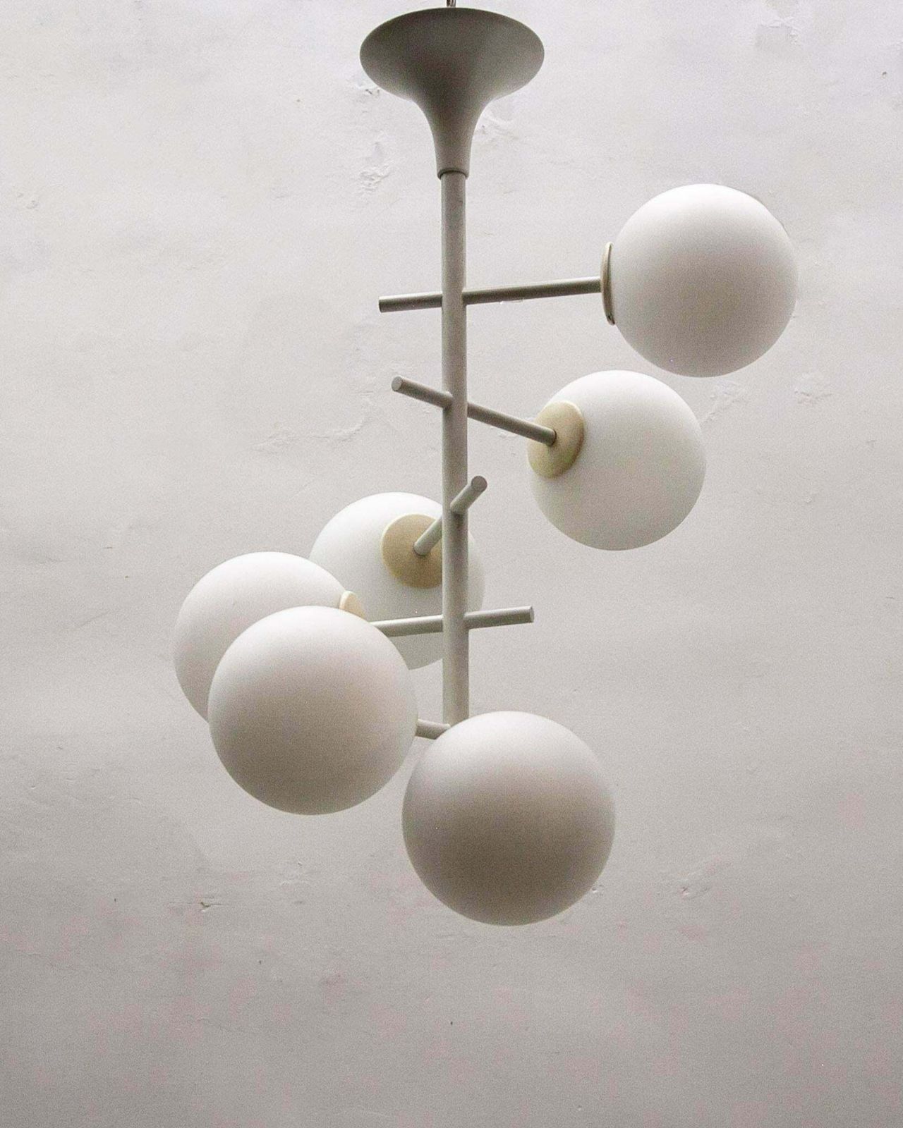 Large Kaiser Sputnik White Opal Glass Globes Chandelier, Germany, 1960s photo 2701.0