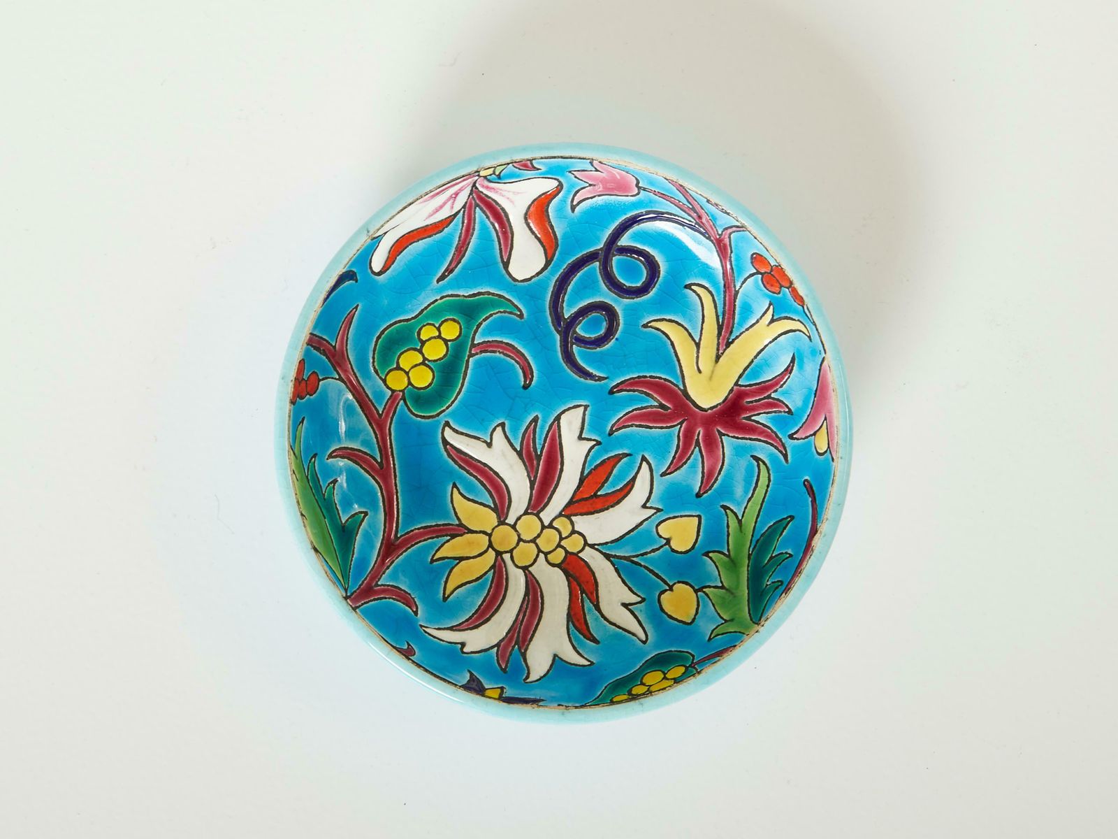 Blue Flowers Art Deco Bowl Emaux De Longwy, 1950 photo furniture