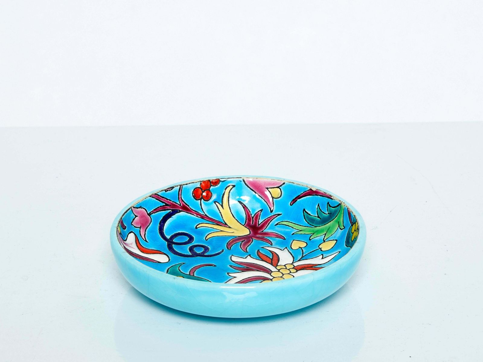 Blue Flowers Art Deco Bowl Emaux De Longwy, 1950 photo 837.795