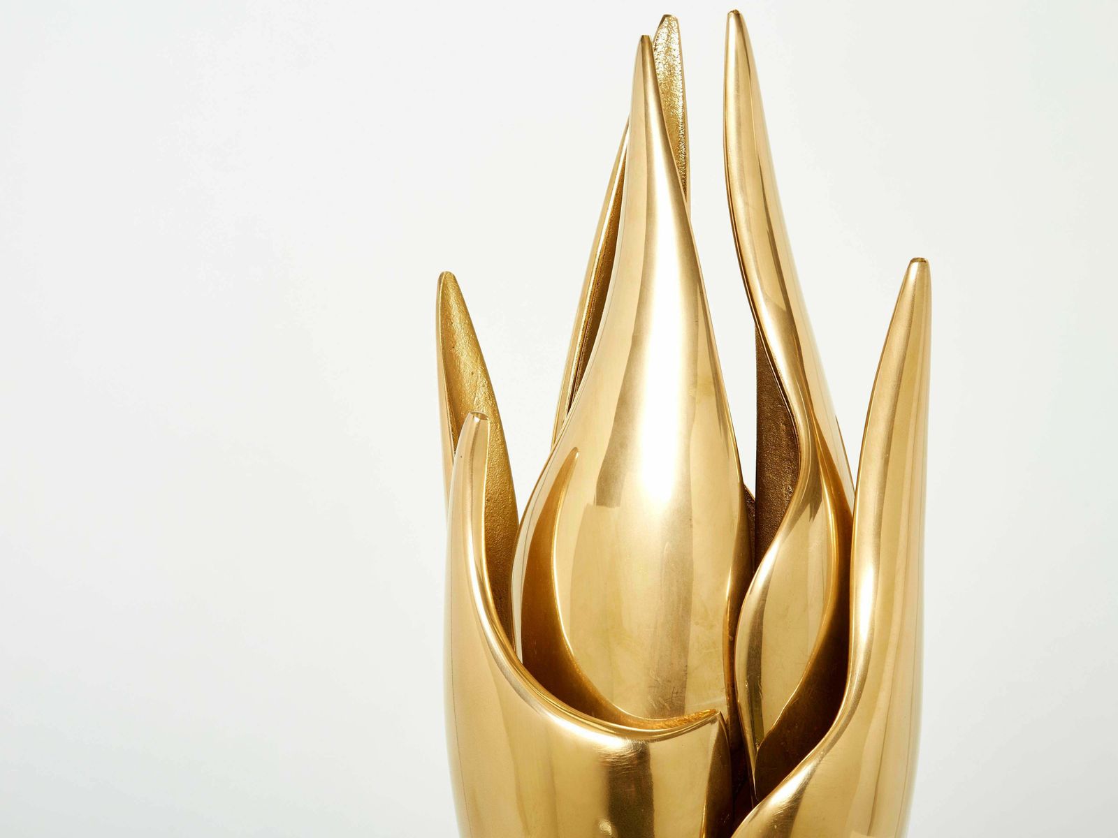 Michel Armand Gilt Bronze Modernist Flame Sculpture Table Lamp, 1970 photo Lighting