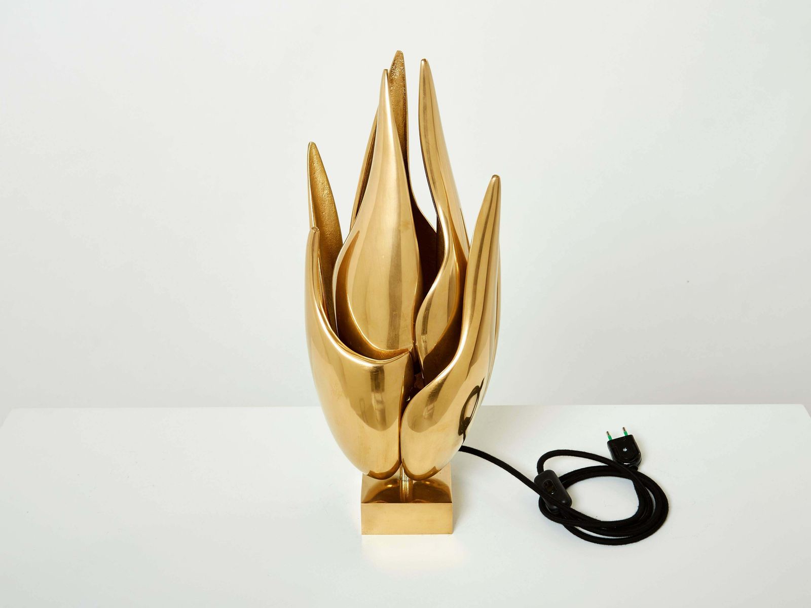photo furniture Michel Armand Gilt Bronze Modernist Flame Sculpture Table Lamp, 1970