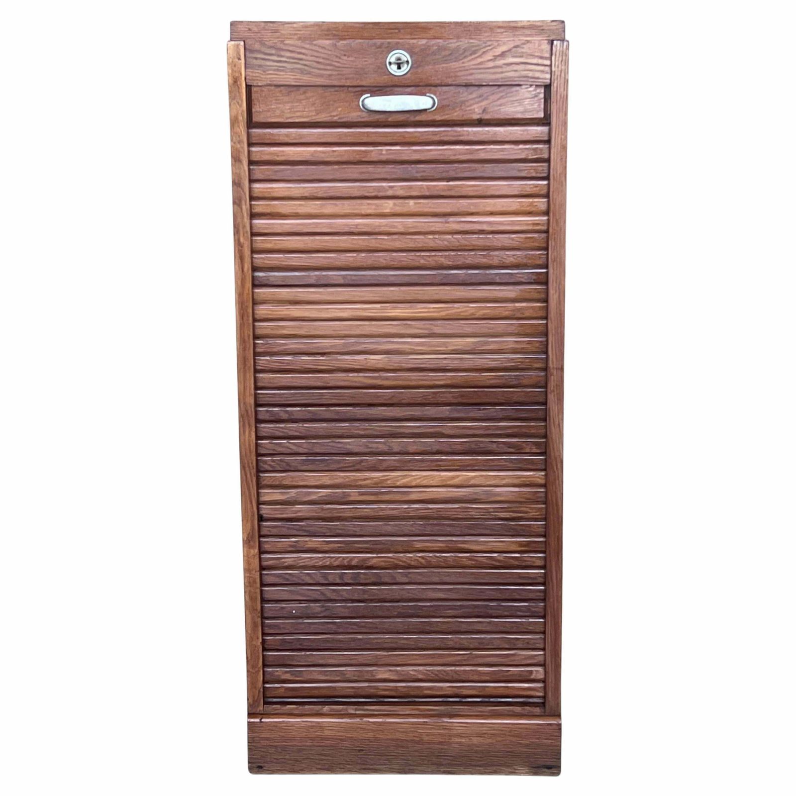 Early 20th Century Filing Cabinet With One Roller Louver Door & Five Shelves