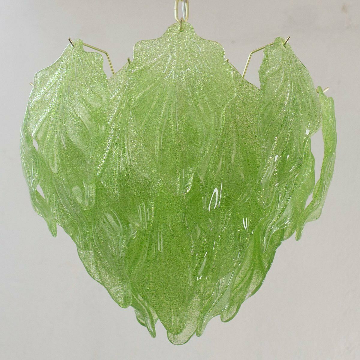Murano Glass Suspension Chandelier With Green Leaves, Italy, 1990s photo 1606.0