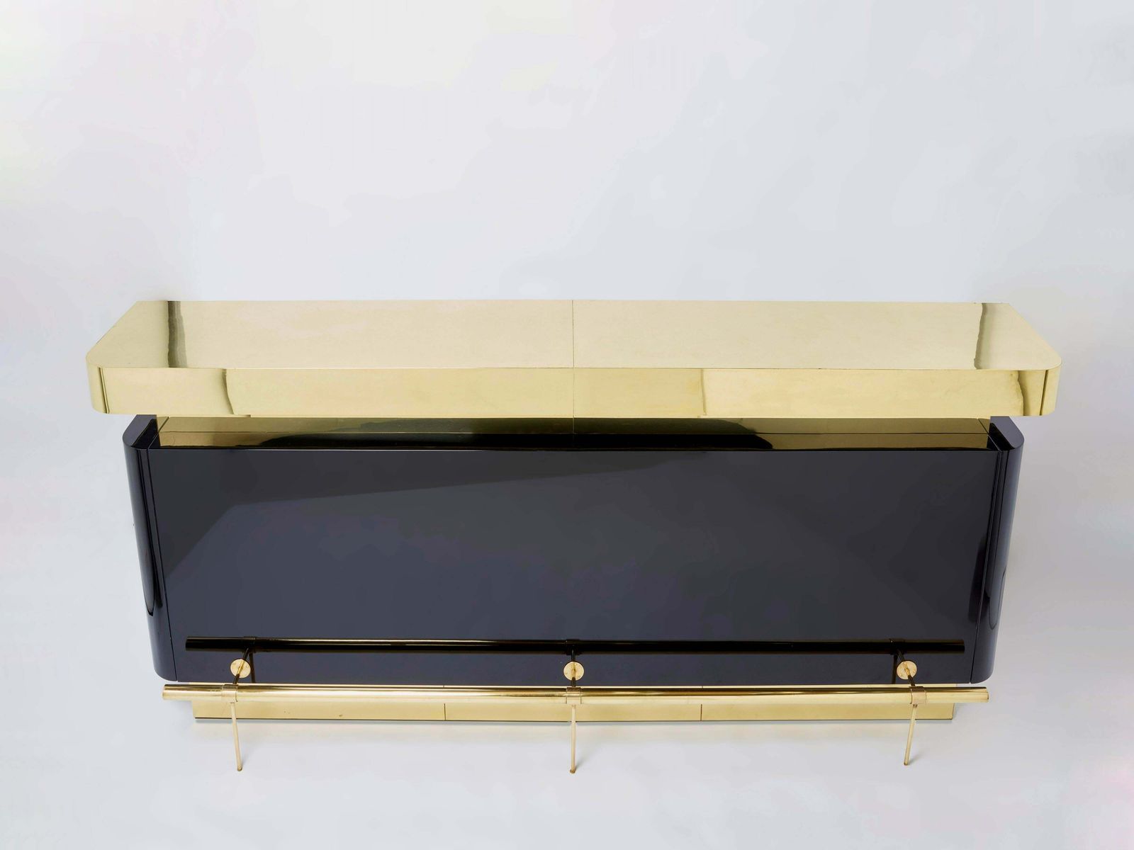 Unique J.C. Mahey Black Lacquered Brass Bar Cabinet Counter 1970s photo furniture