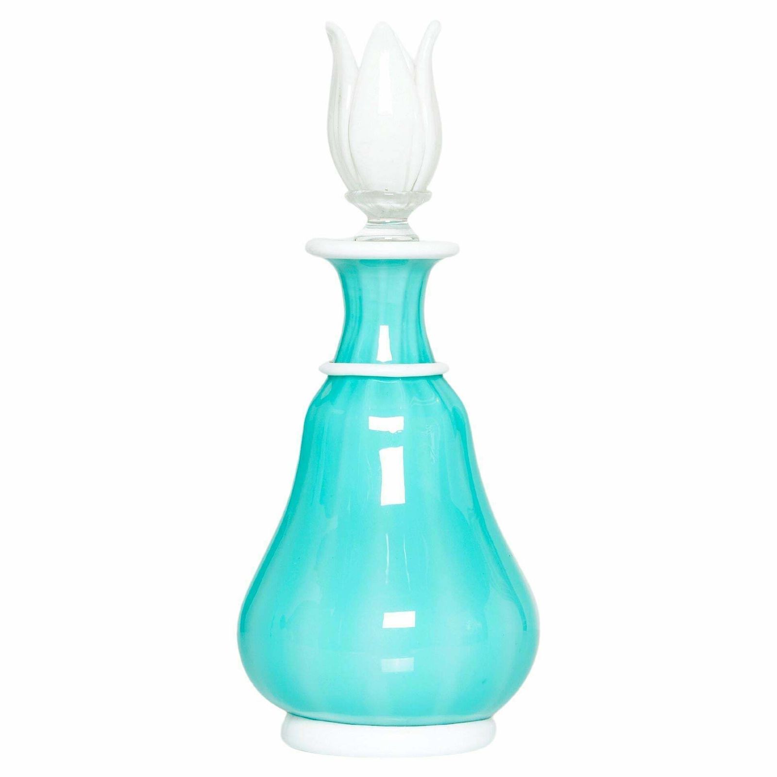 Flacon Barovier & Toso en verre opalin turquoise avec bouchon, 1950