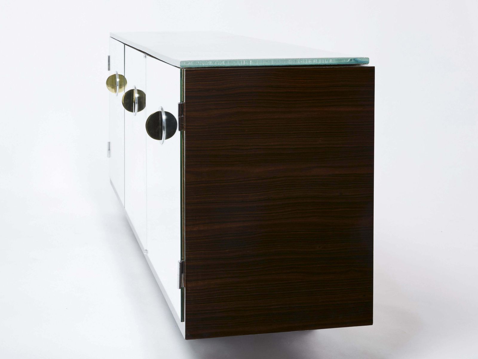 38770.83 Adnet Style Mirrored Macassar Sycamore Sideboard Alberto Pinto 1990 photo