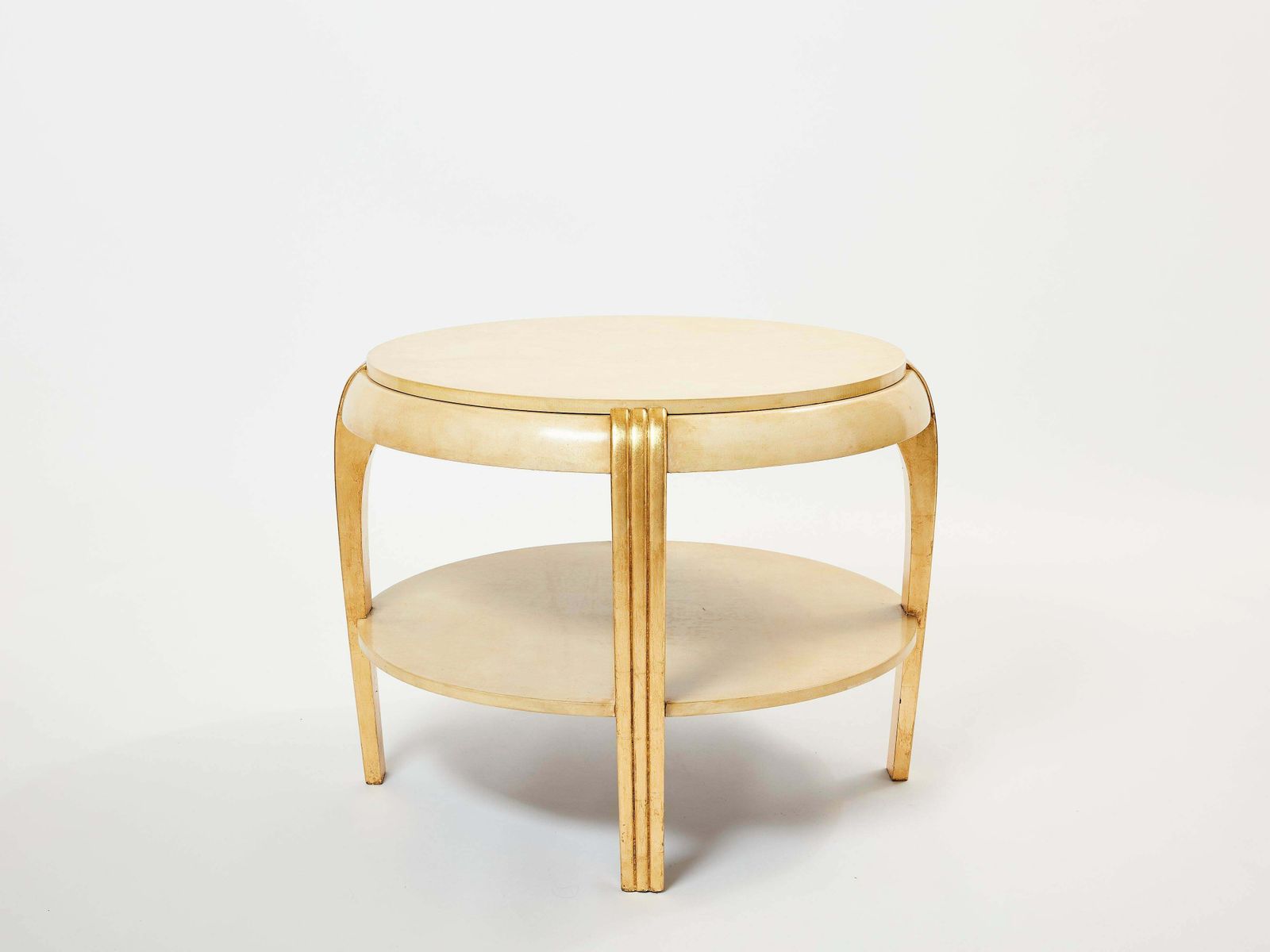 Attr. Maurice Dufrène Gilded Wood And Parchment Gueridon Table 1930s photo furniture
