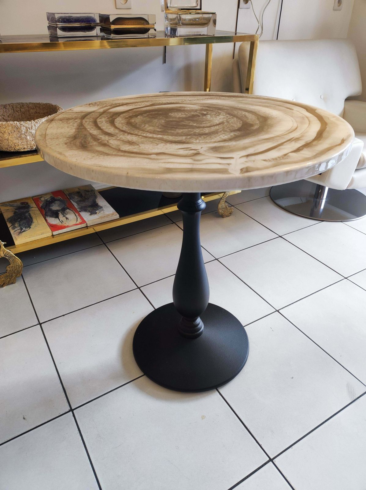 Gueridon, Cast Iron Painted Foot And Laquered Wood Top photo vinterior