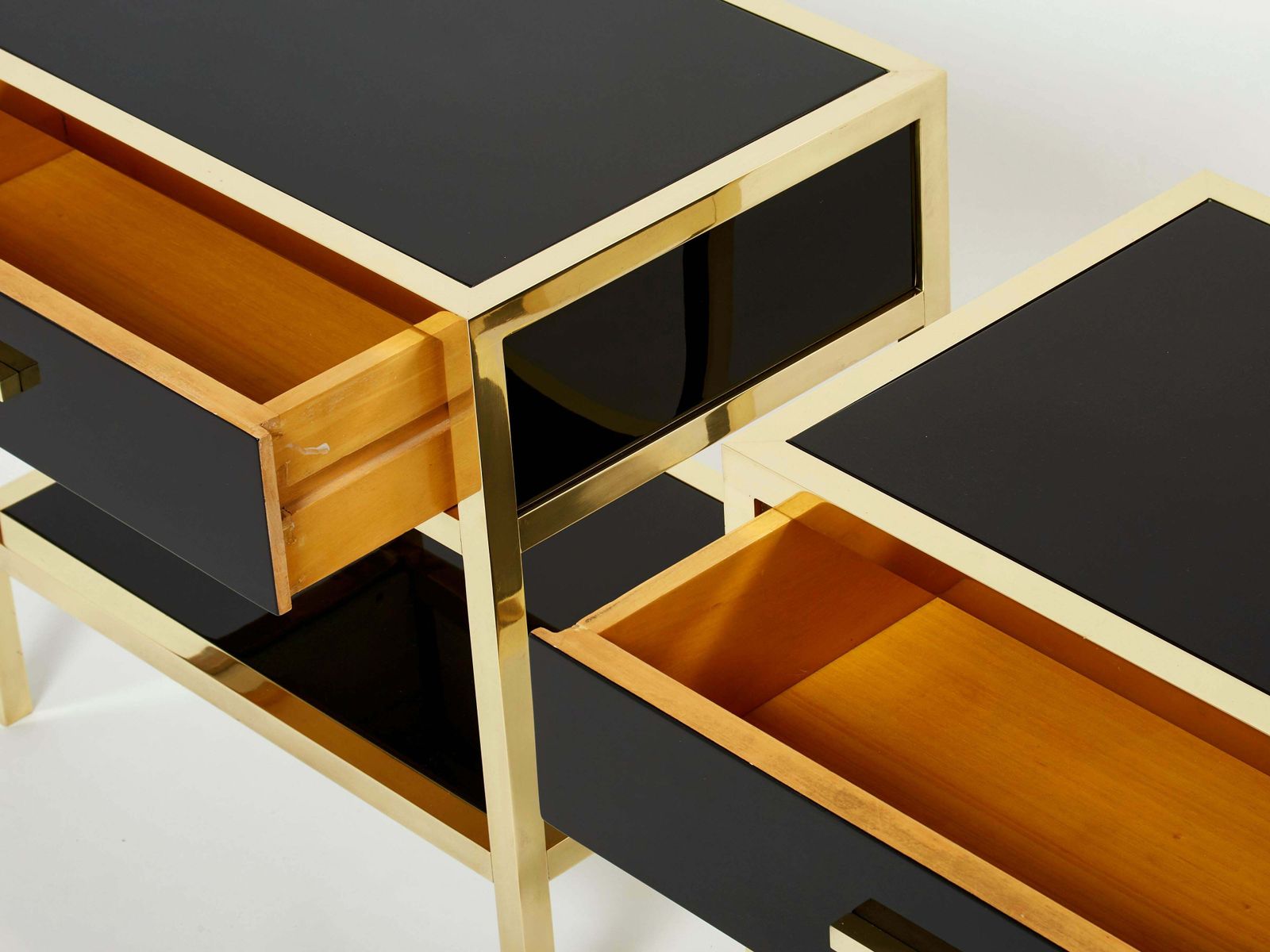Pair Of Michel Pigneres Black Lacquered Brass Nightstands Tables 1970s photo 13289.775