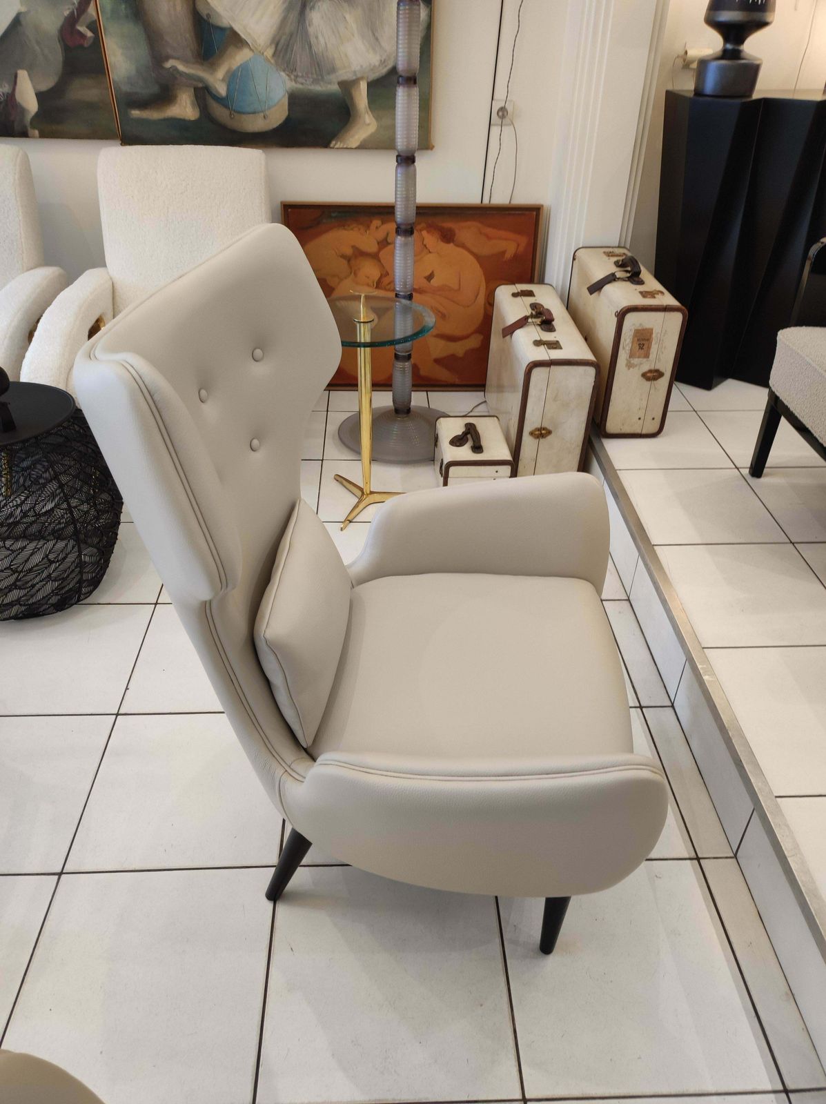 Pair Of French Greige Leather Armchairs photo vinterior