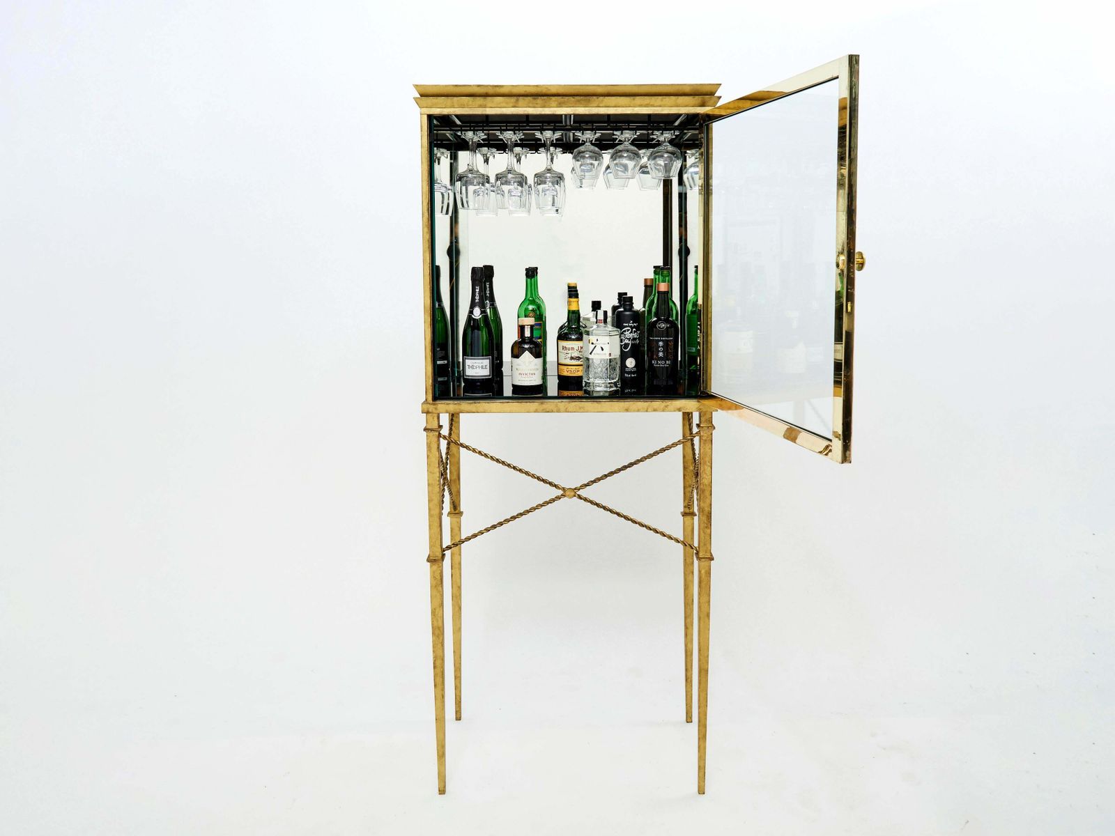 French Gilded Iron Mirrored And Brass Bar Cabinet Vitrine 1920s photo furniture