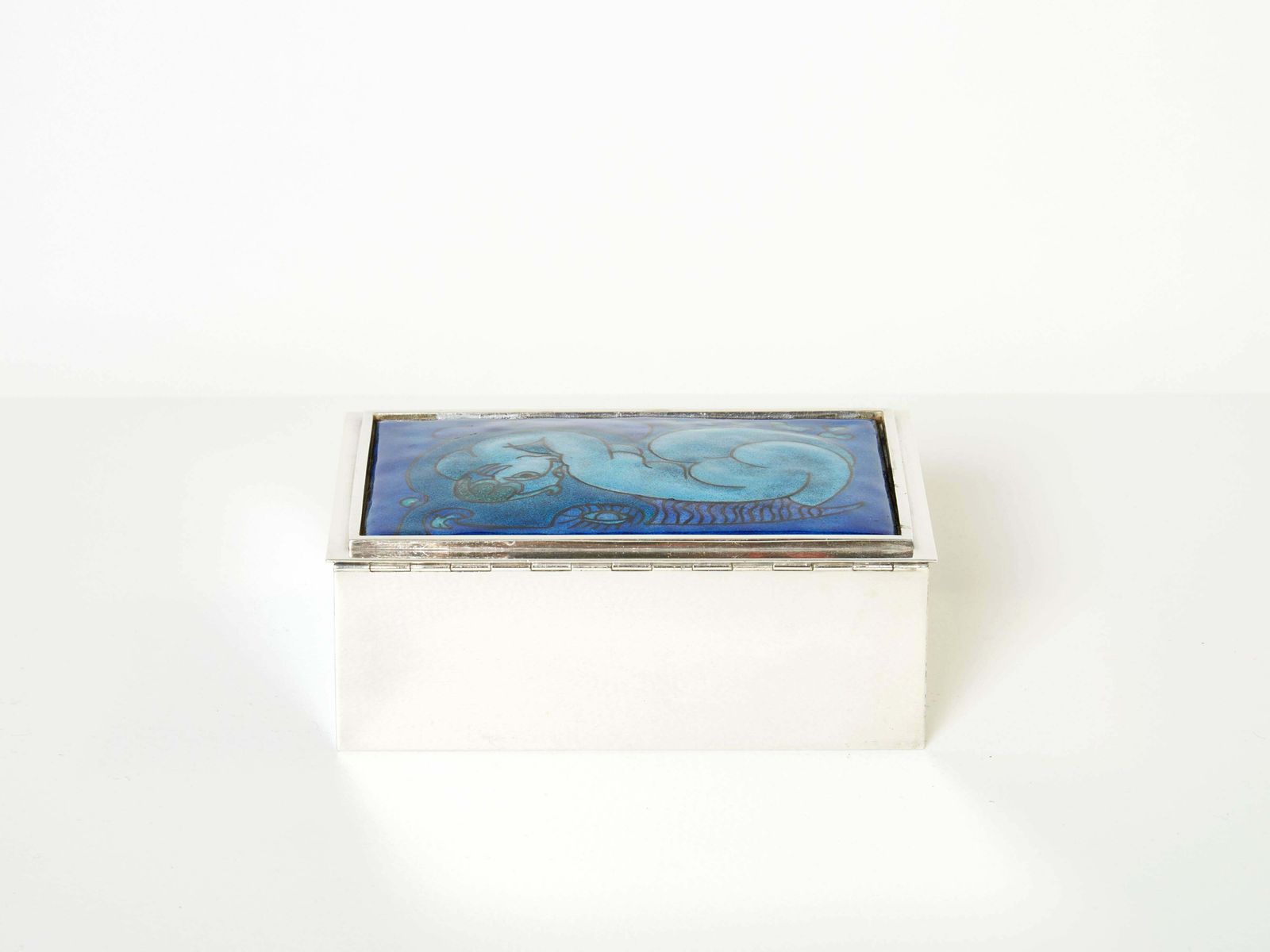 Crevillen Paris Silvered And Enameled Blue Ceramic Jewellery Box 1970 photo 3101.145