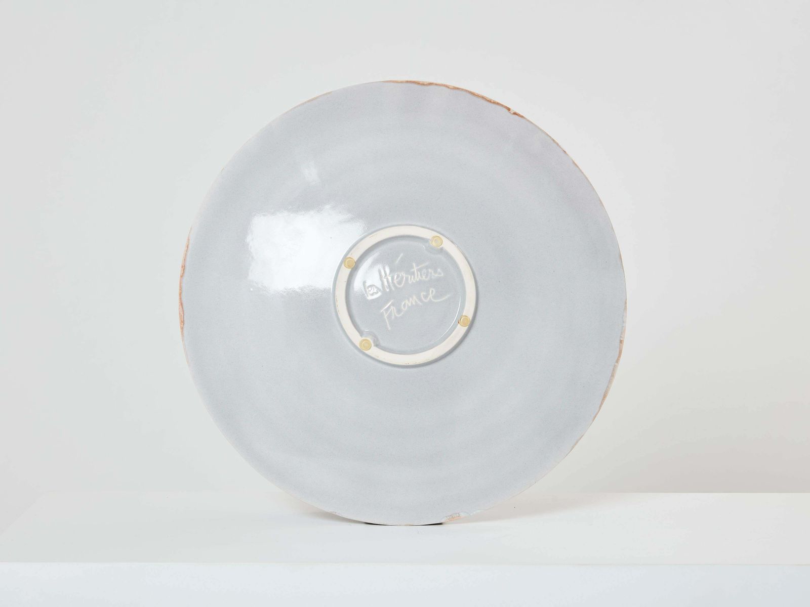 Les Héritiers Large Gilded Enameled Ceramic Plate Centerpiece, 1990 photo vintage